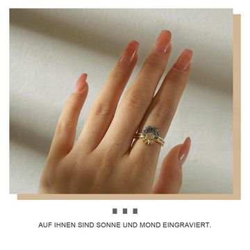 Daisred Ring-Set Sonne Mond 2 Stücke,Partnerringe 1Paar mit Geschenkbox