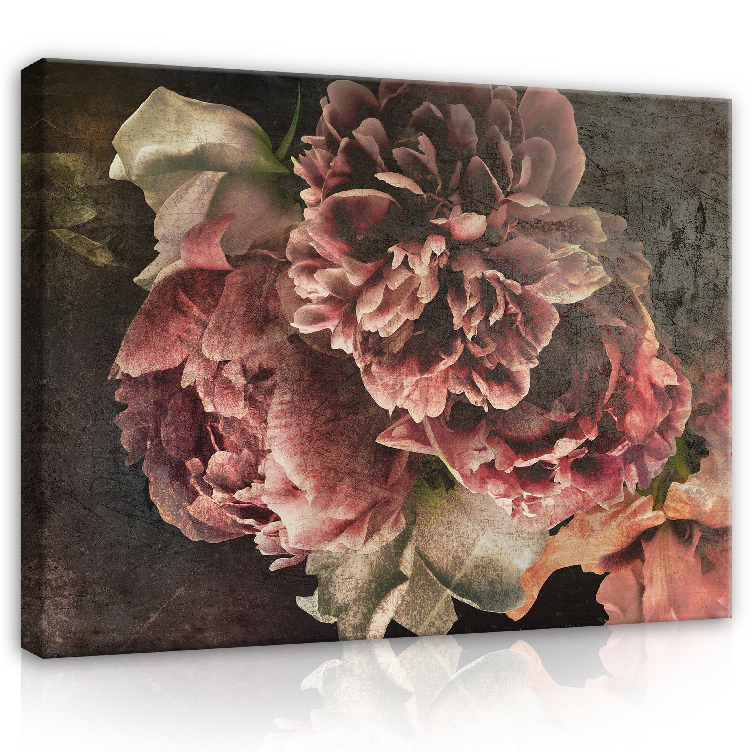 Wallarena Leinwandbild Blumen Pfingstrosen Vintage Kunst Wandbild XXL Leinw günstig online kaufen