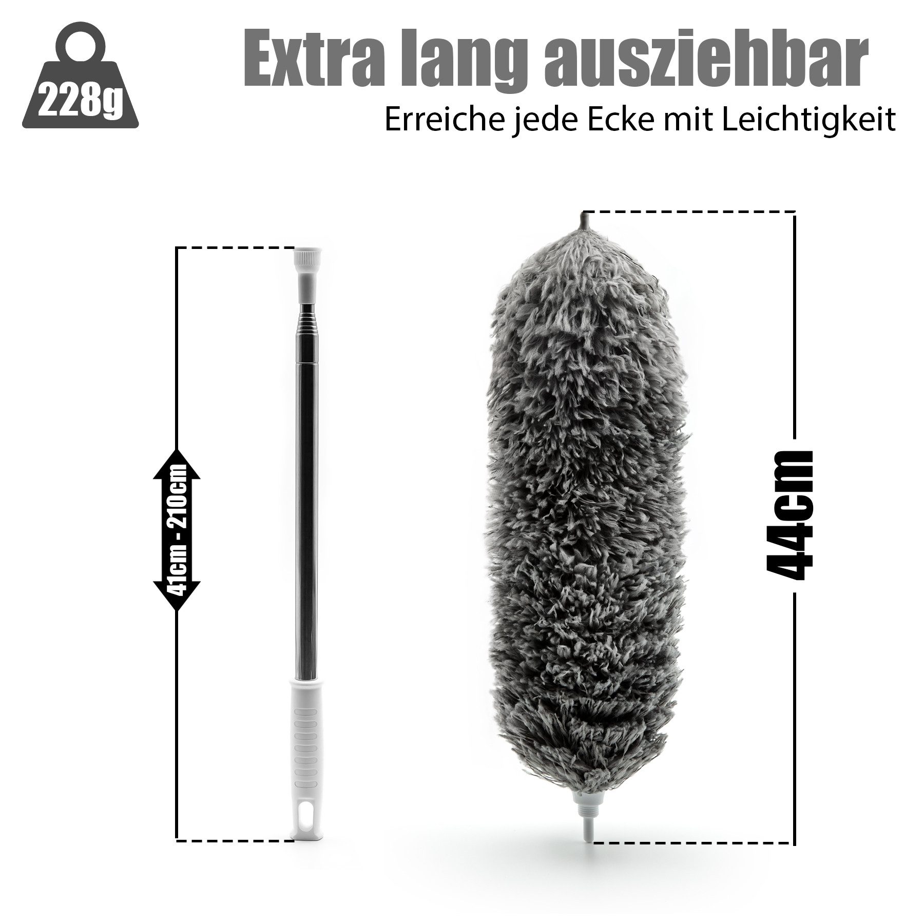 BigDean Staubwedel Teleskop ausziehbar waschbar & effizient gegen Staub & Spinnweben (Packung, 1-St., 1 stk), Teleksopierbar, Waschbar, Mikrofasern, Ergonomisch