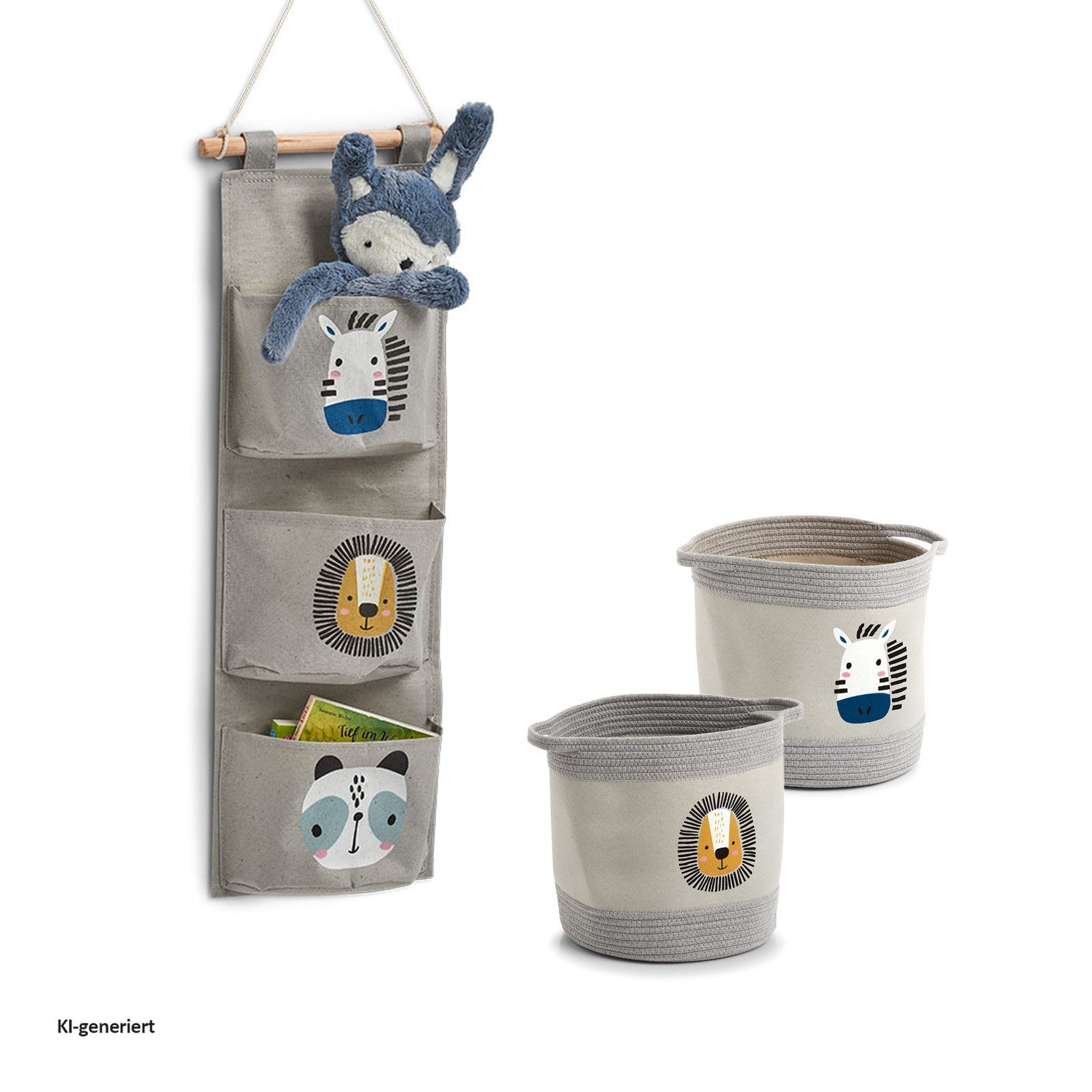 HTI-Living Aufbewahrungskorb Aufbewahrung Animal 3er-Set (Set, 3 St., 2x Aufbewahrungskörbe, 1x Hängeaufbewahrung), Spielzeugkorb Kinderzimmer