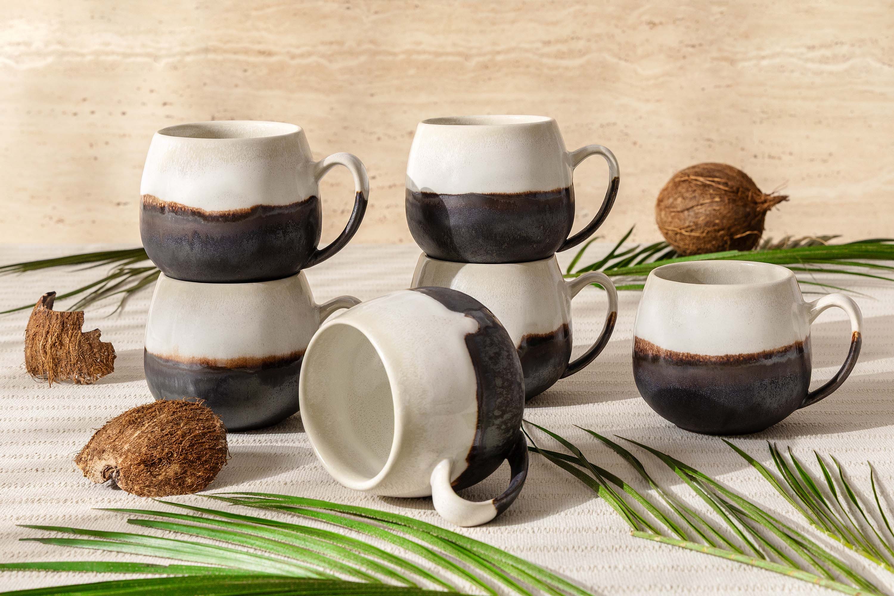 KONSIMO® Tasse PRIMA Becher-Set, 6x Keramiktasse 400 ml, Premiumqualität aus EU, 6-tlg., Keramik, jedes Stück ein Unikat, spülmaschinengeeignet, mikrowellengeeignet
