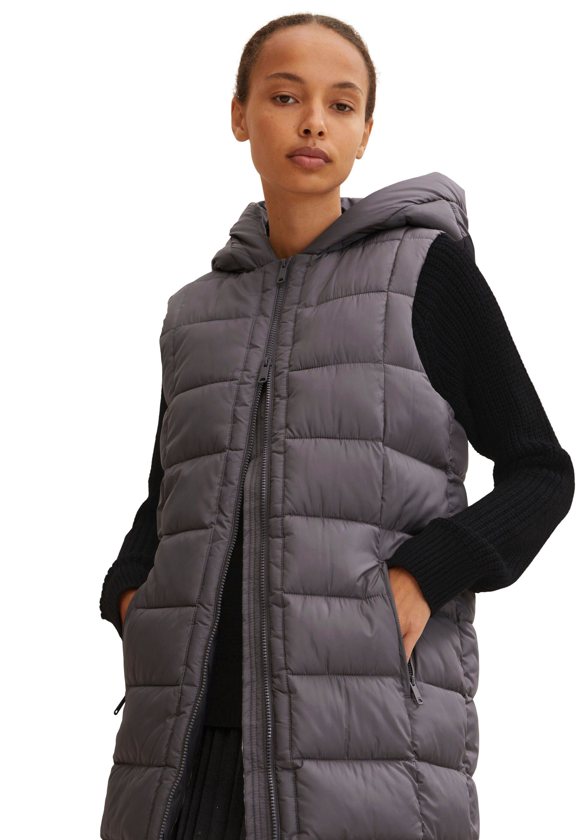TOM TAILOR Damen Steppweste - Modern Mit Kapuze & Reißverschluss