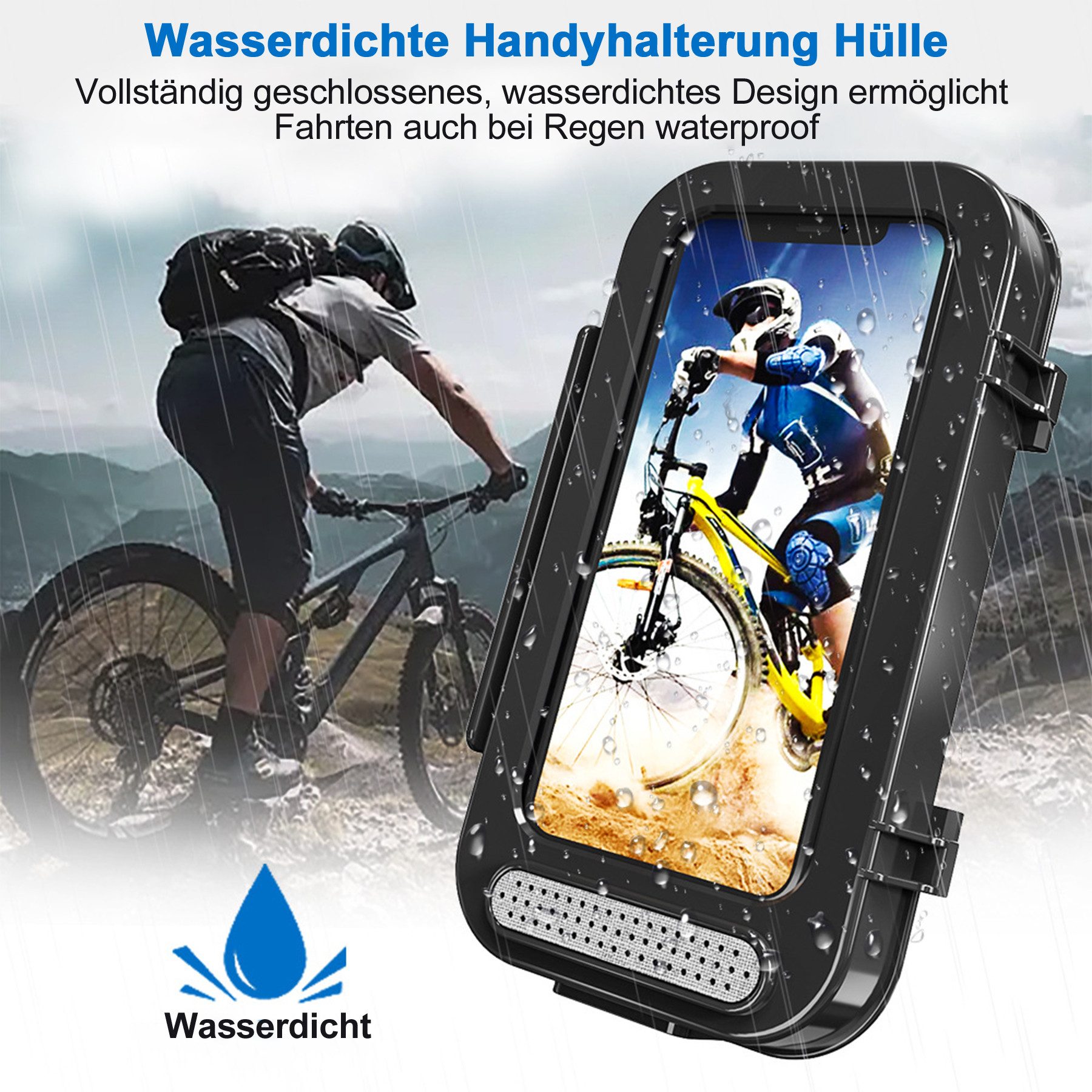 Mutig Handy-Halterung wasserdichte Motorrad Telefon Halterung Fahrrad Telefonhalterung, (bis 6.8 Zoll, 360° Drehbarer Handyhalter Universal-Lenkerinstallation, empfindlicher Touchscreen, Universal Fahrrad Handyhalterung, Für 4.7-6.8 Zoll, Smartphone,z. B. iPhone 16/15/14 Pro Max Plus)