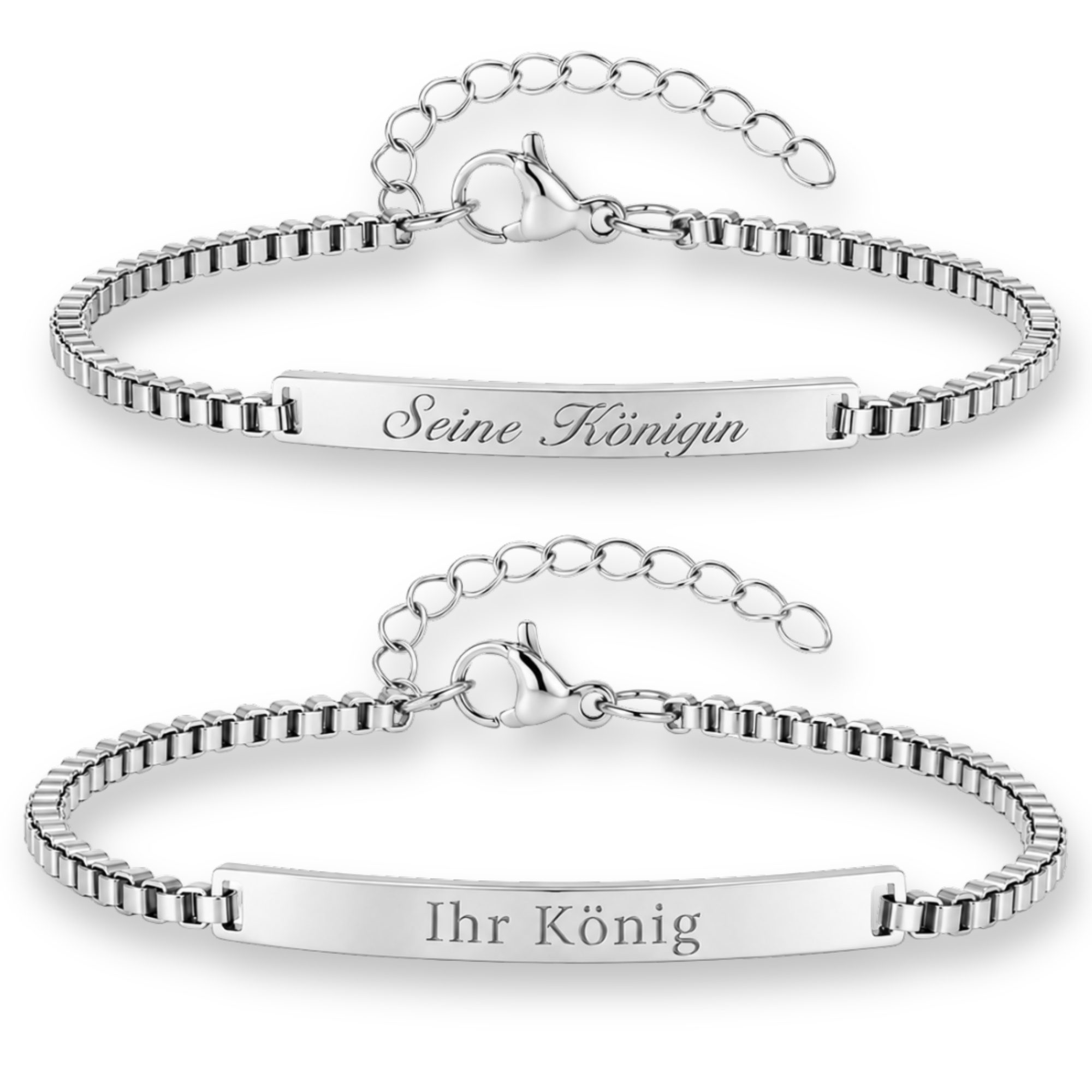 BS Schmuckdesign Armband mit Gravur Partnerarmband Set mit persönlicher Gravur für Paare Edelstahl (2-tlg., personalisiert), Größenverstellbar