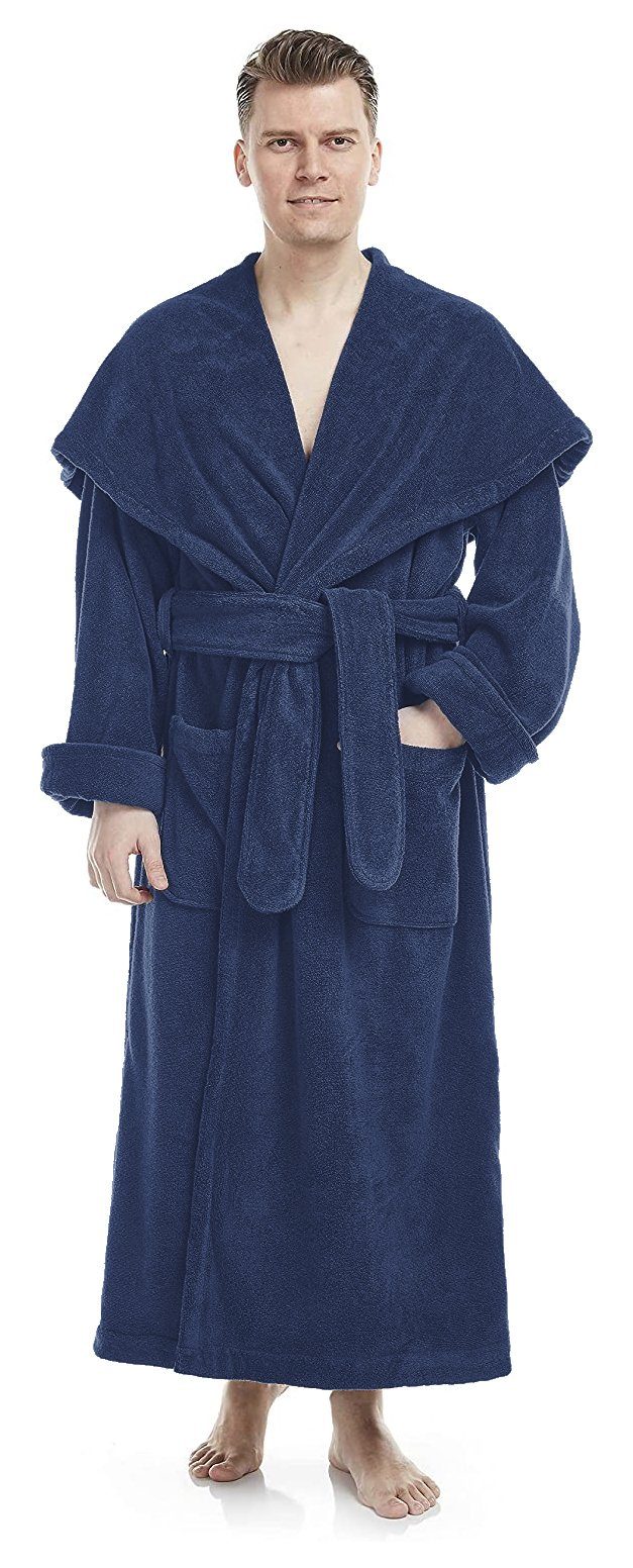 Arus Unisex-Bademantel Monk mit Mönchskragen, extra lang, schwerer Frottee, 100% Baumwolle, 100% Baumwolle, Kapuze, Gürtel, mit Mönchs-Schalkragen, extra lang, 100% Baumwolle