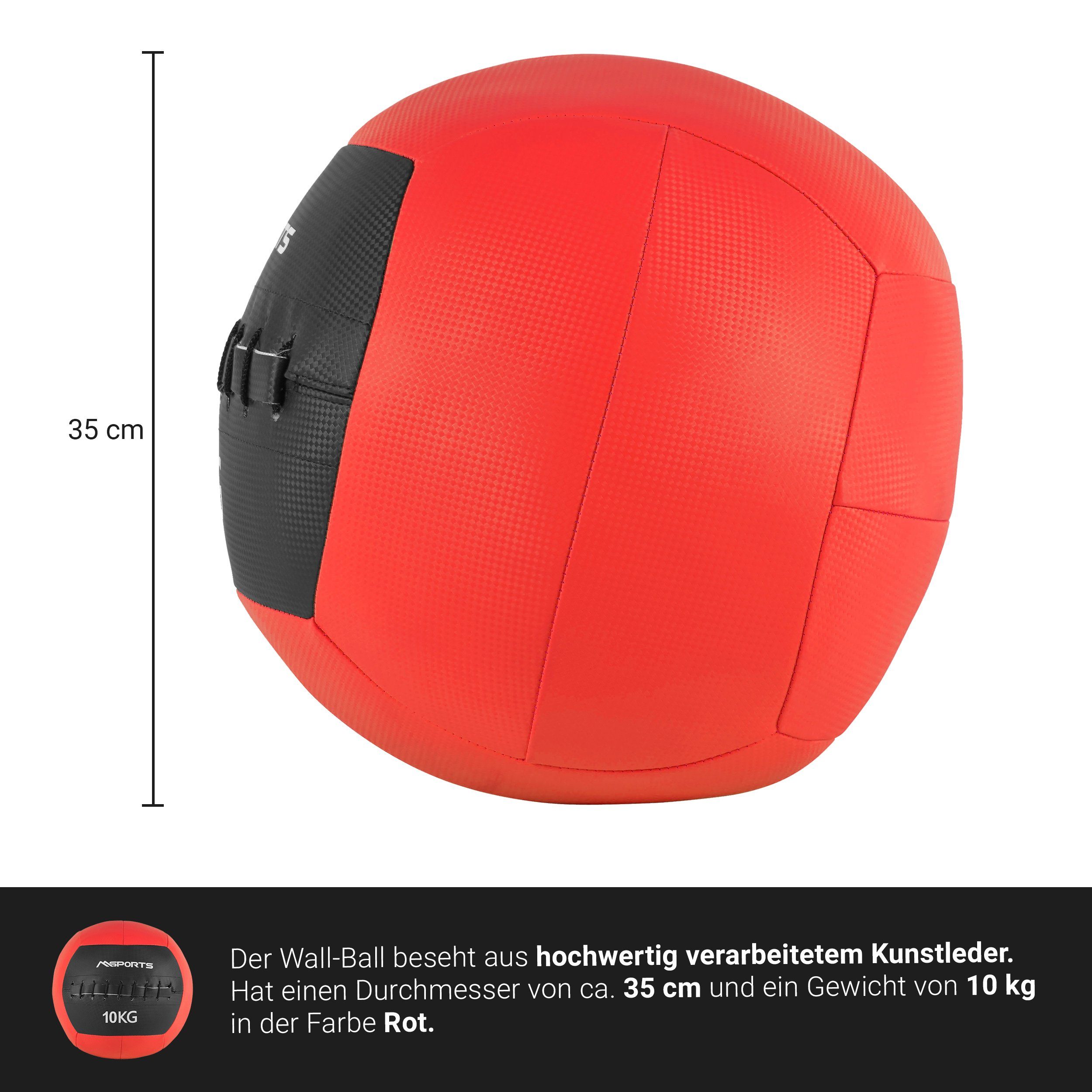 MSports® Medizinball Wall-Ball Premium Gewichtsball 2 10 - Farben in kg 10 Rot - verschiedenen kg