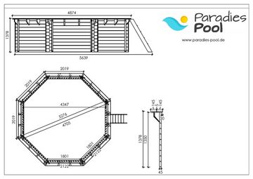 Paradies Pool Pool, Holzpool Kalea 528x138cm, Folie blau 0,8mm