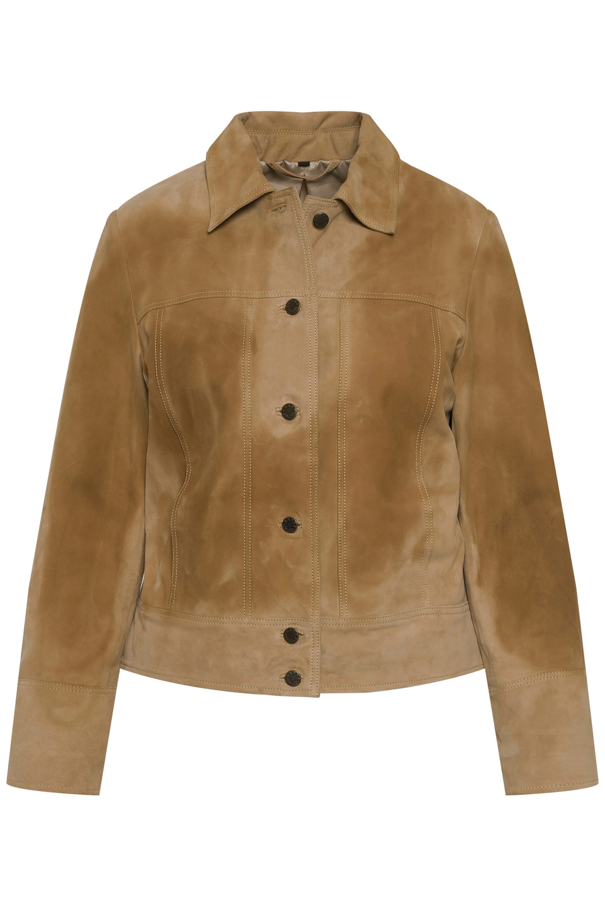 Ulla Popken Lederjacke Ziegenlederjacke Veloursleder Hemdkragen gefüttert günstig online kaufen