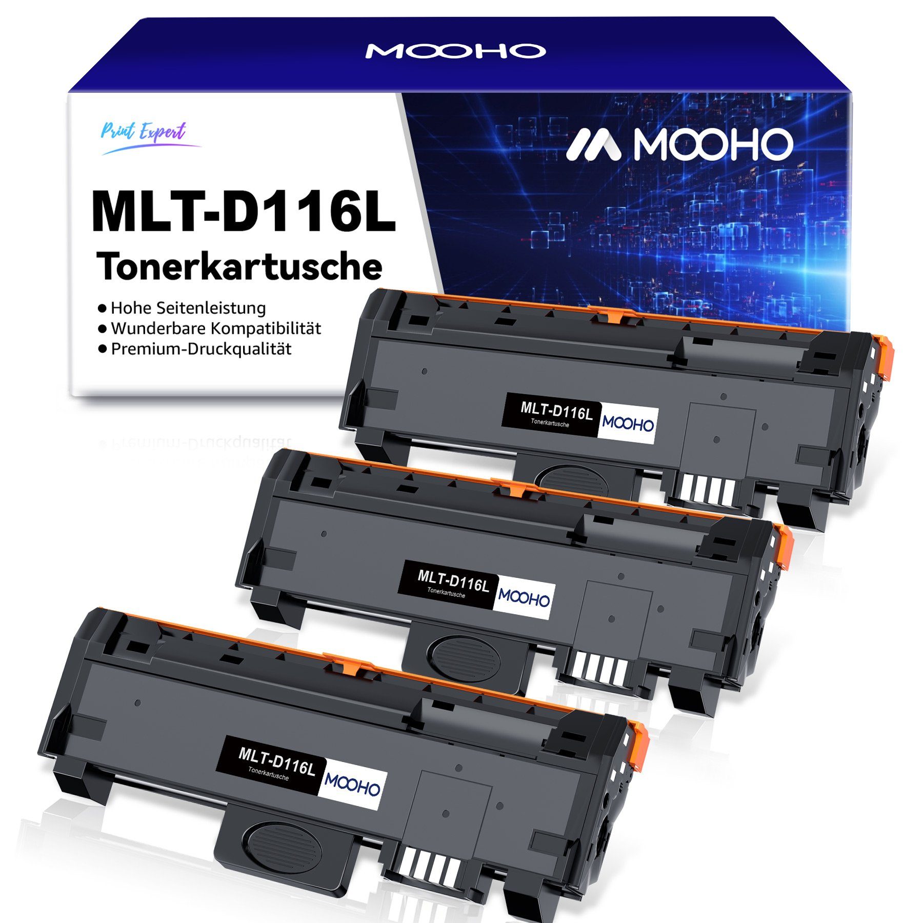 MOOHO Tonerpatrone MLT-D116L MLT-D116S, (3-St), Schwarz Kompatibel für Xpress M2675 M2825 M2835 M2875 M2885