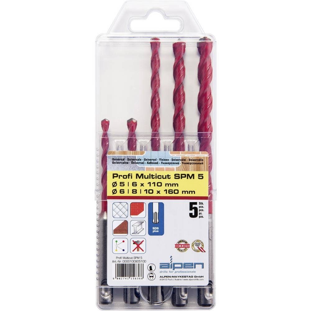 Alpen Mehrzweckbohrer Universalbohrer-Set, (Mehrzweckbohrer Ø 5/6 x 110 mm · Mehrzweckbohrer Ø 6/8/10 x 160 mm), Mehrzweckbohrer-Set