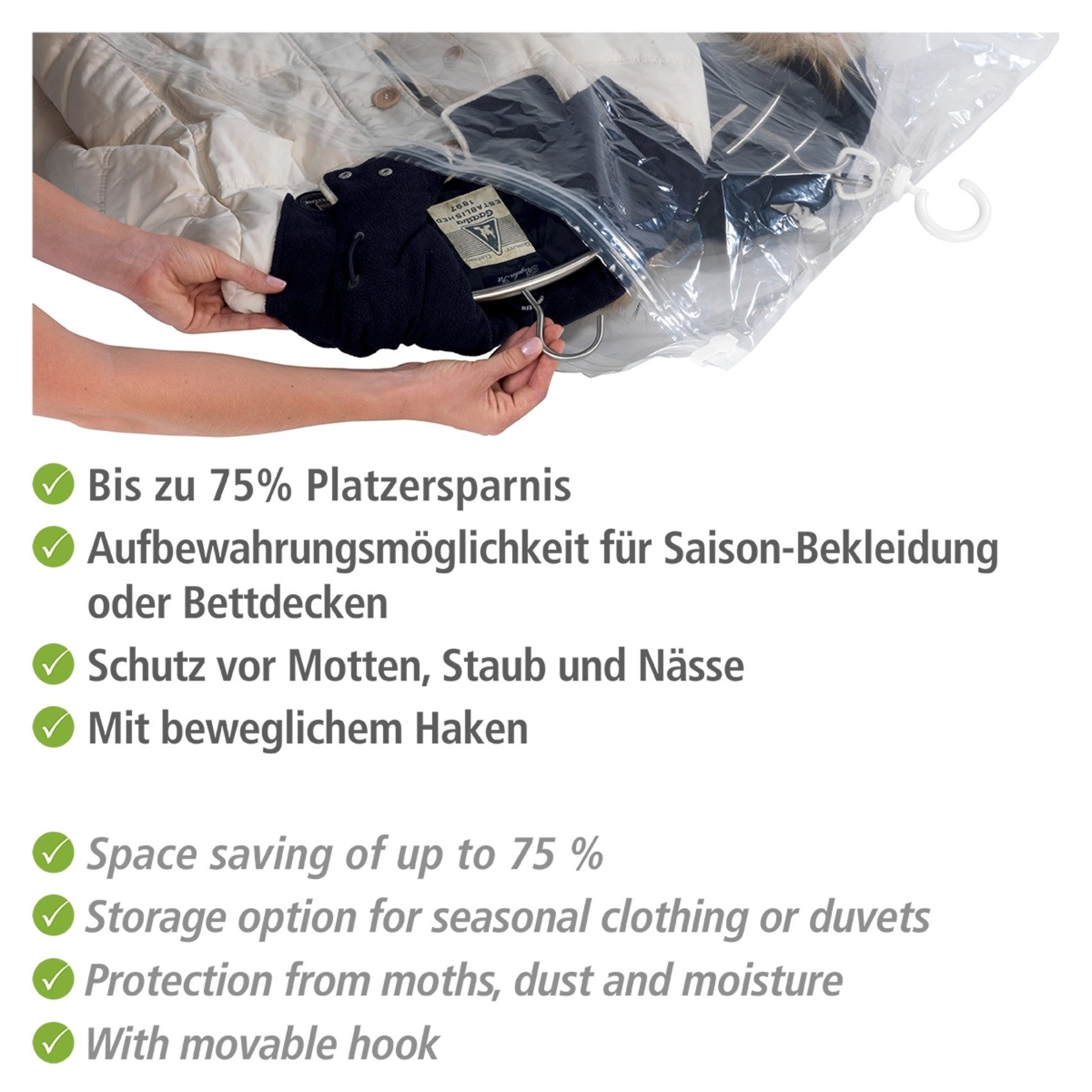 WENKO Kleidersack Vakuum Größe L (Set, 2 St) Vakuumbeutel für Kleidung, platzsparend im Kleiderschrank – Bild 4 von 5
