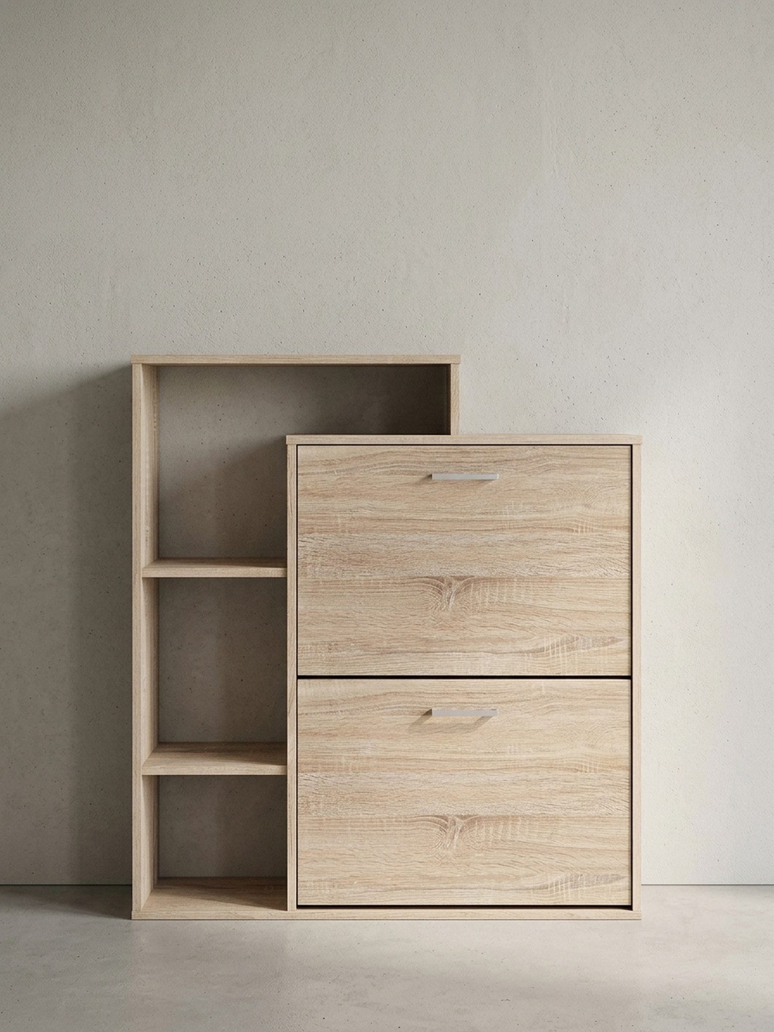 KADIMA DESIGN Schuhschrank Moderner Schuhkipper MASSA Holz 2 Fächer Sonoma Eiche 12 Paar Schuhe (Schuhkommode Flur mit Ablage Regal) Schuhschrank 85 x 24 x 93 cm