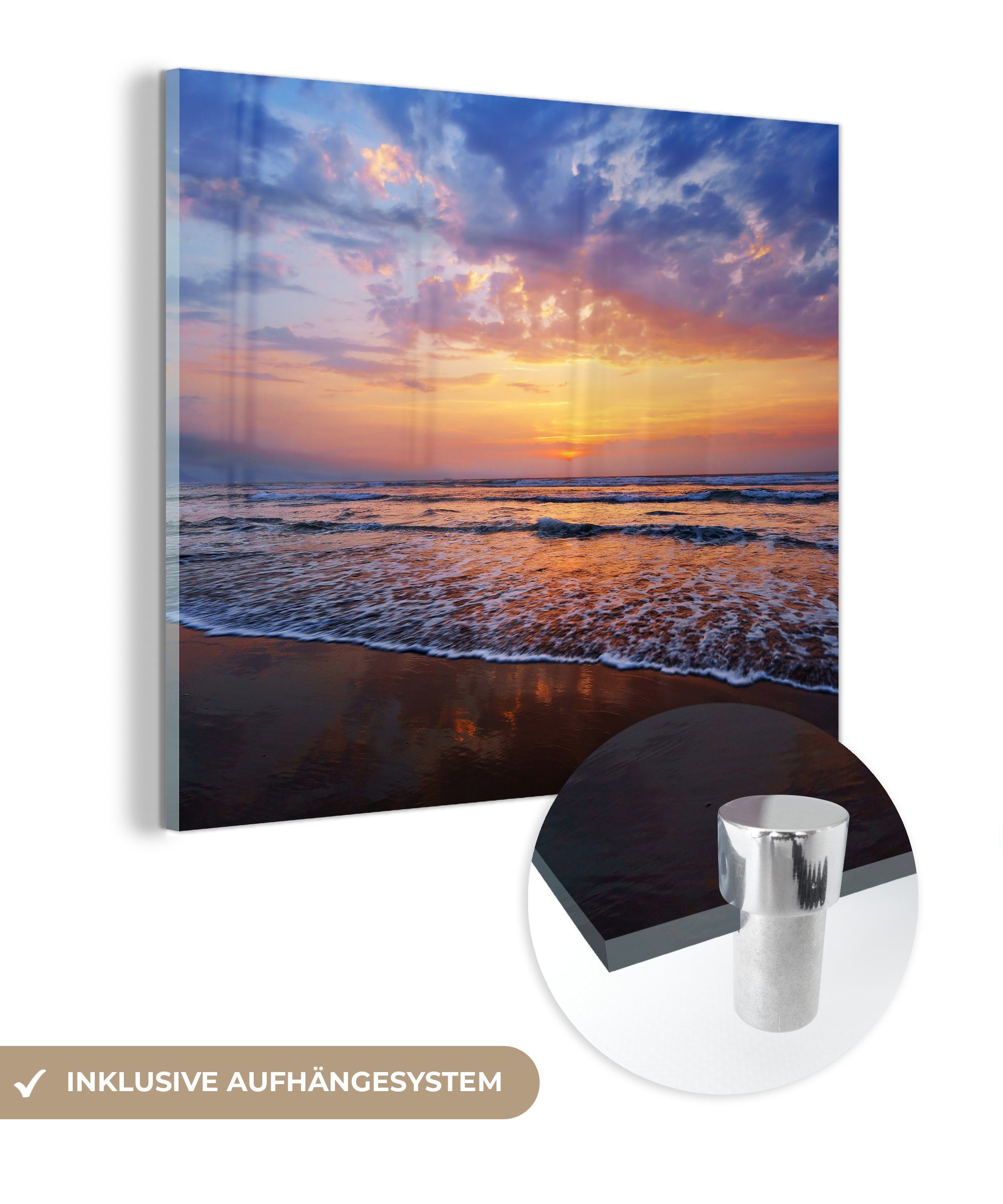 Foto - (1 Meer - - Farben, Glas St), Bilder auf Sonne auf - MuchoWow - Wanddekoration Acrylglasbild Glasbilder Glas Wandbild