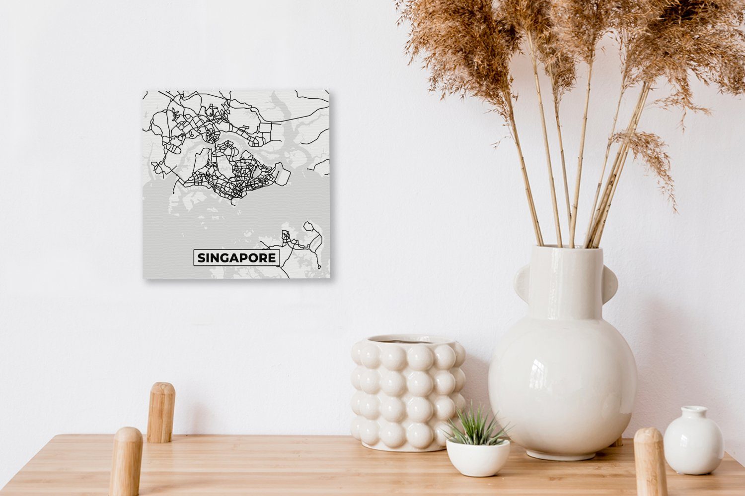(1 Karte und weiß Karte, - Stadtplan Bilder Singapur St), - Leinwandbild Schlafzimmer für Leinwand - Wohnzimmer Schwarz - OneMillionCanvasses®