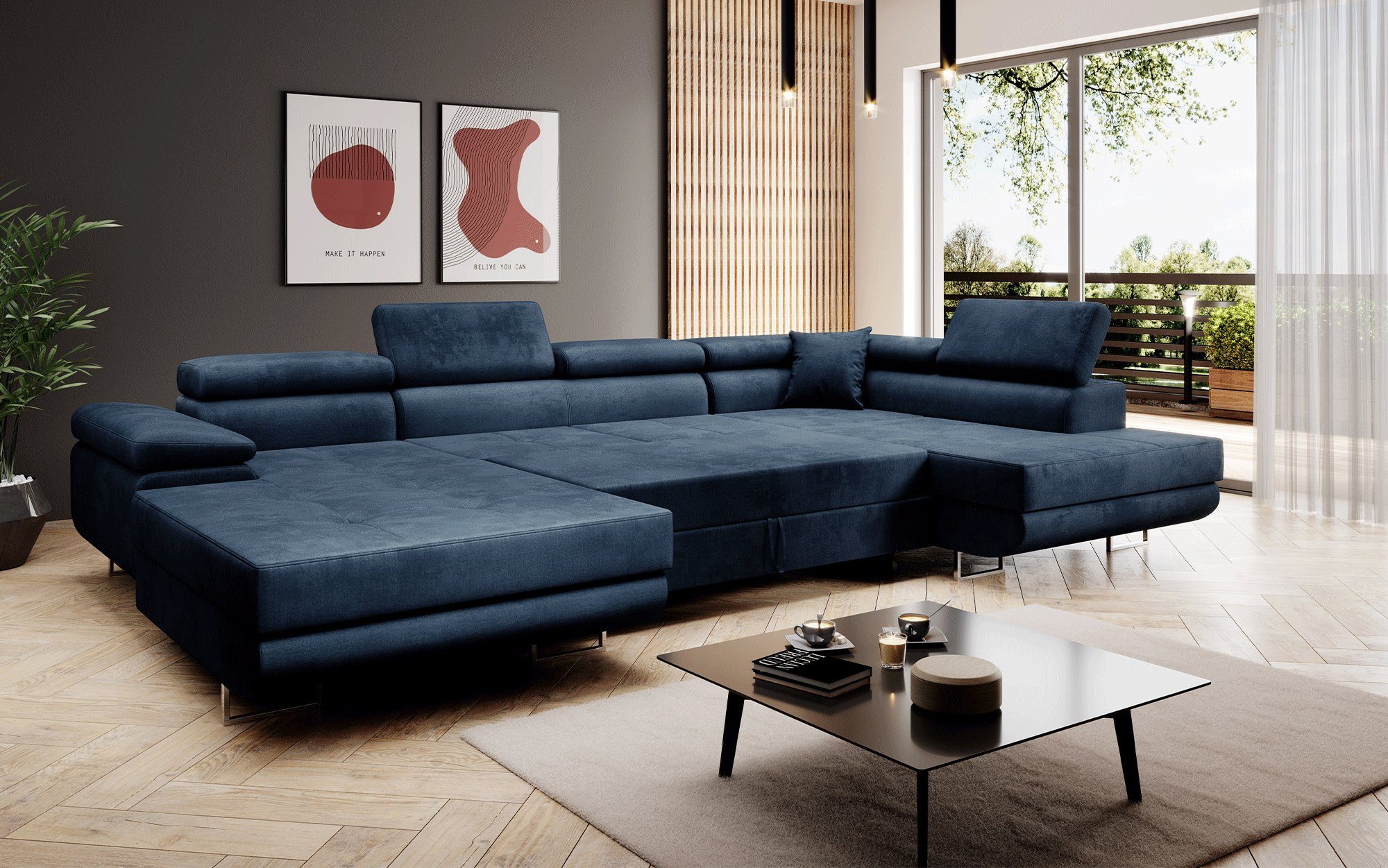 Baidani Sofa inkl. - Blau (Samt), mit Lago Sofa und Aufbau Schlaf Klappfunktion