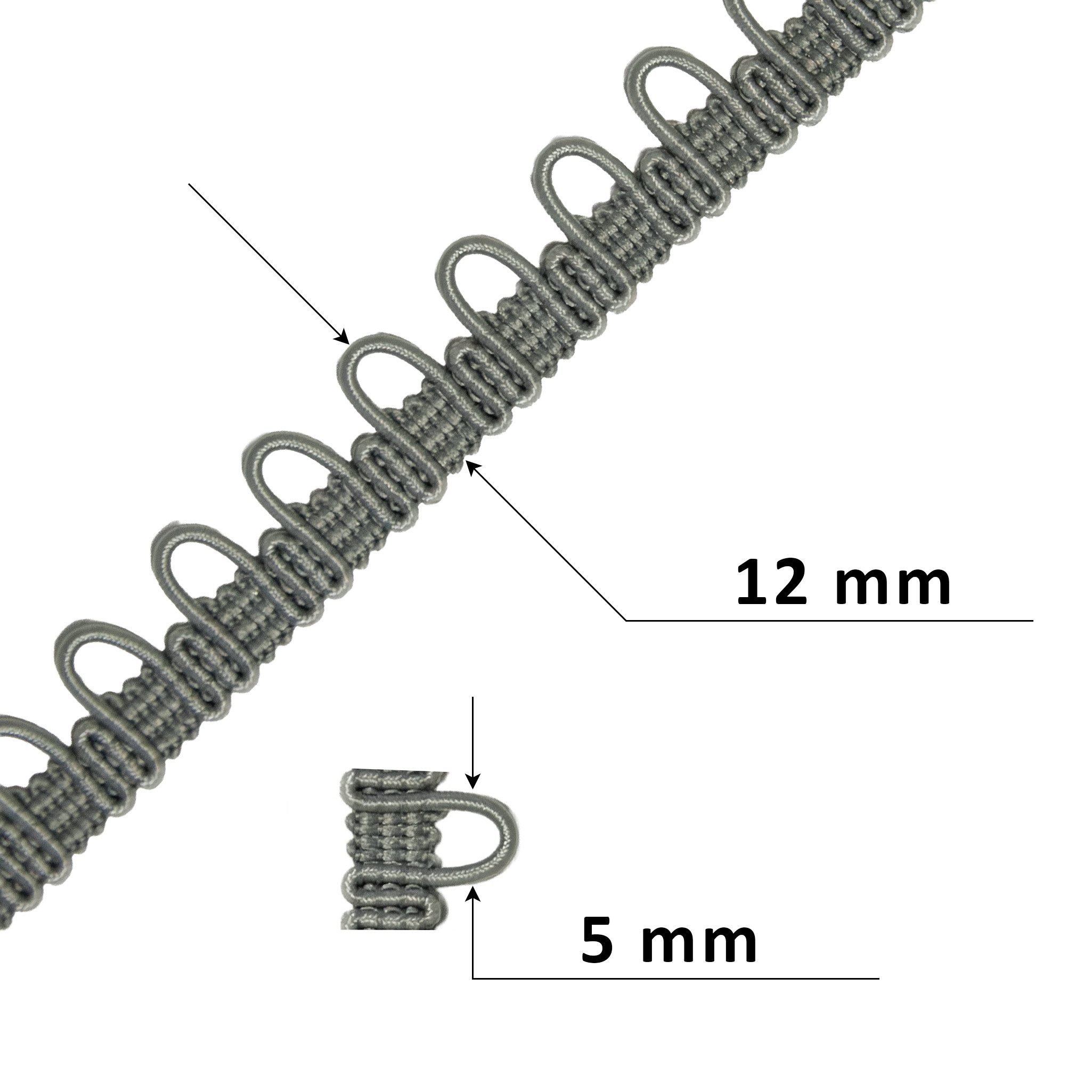 maDDma Webband Schlingenband 2m Gummi Ösenband Schlaufenband Schlingenborte 12mm, grau