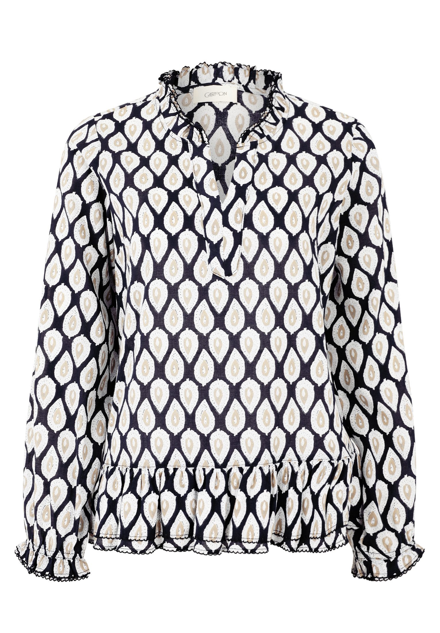 Cartoon Schlupfbluse Damen Casual-Bluse mit Raffung günstig online kaufen