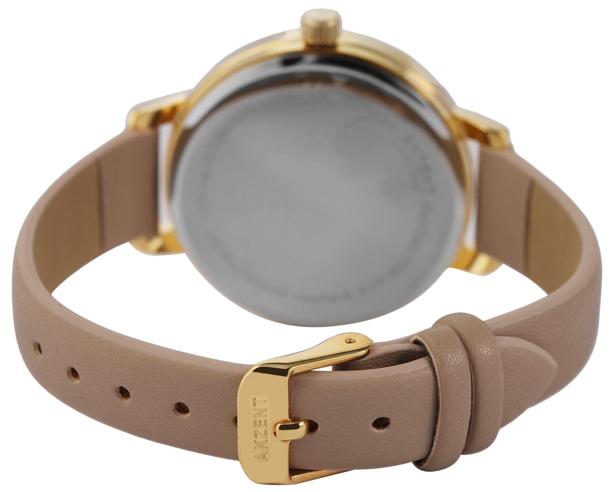 AKZENT Lederimitationsband goldfarbig Damen Armbanduhr mit Herz Hearty Quarzuhr