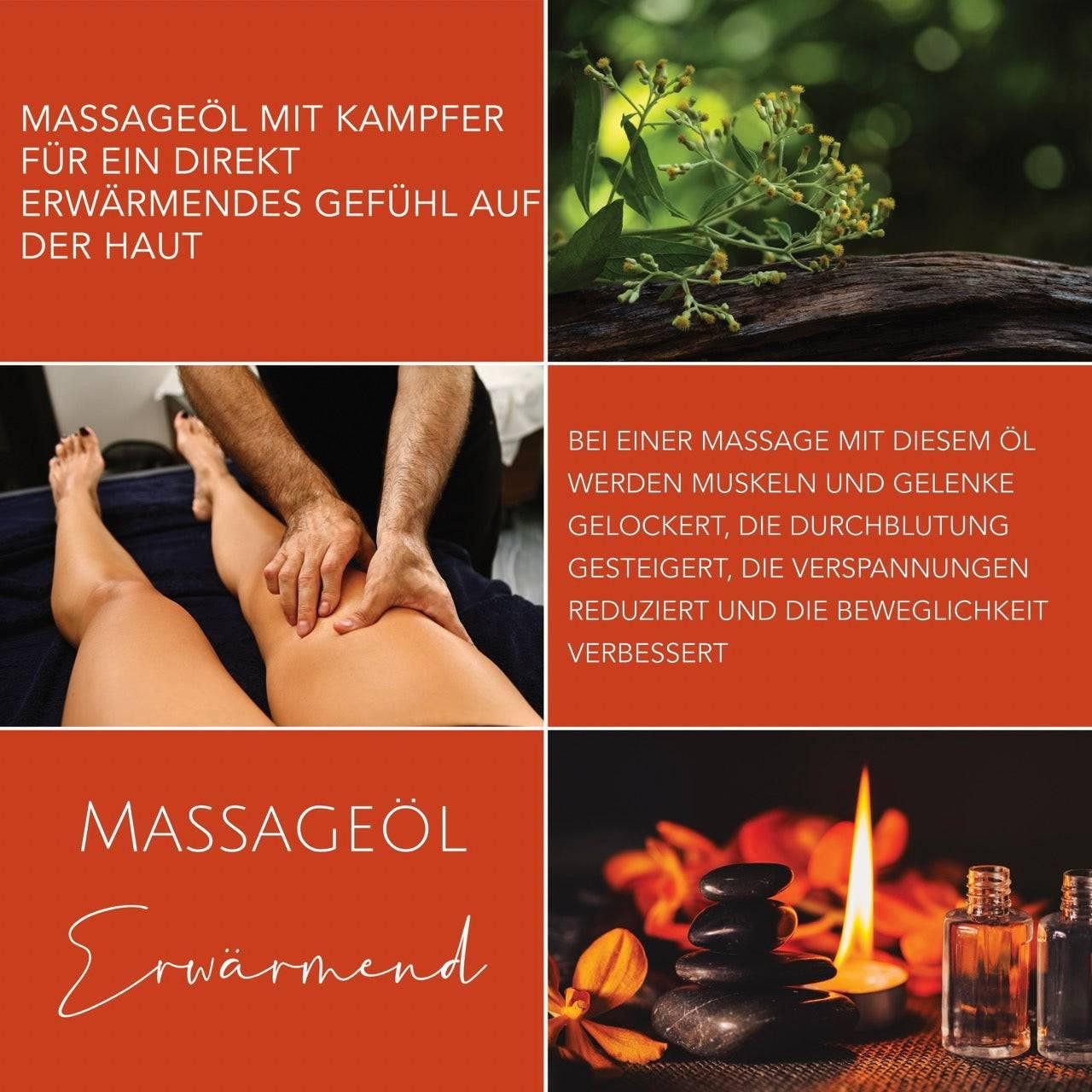 DaniChou Massageöl Erwärmend 250 ml – Made in Germany, Mit Sojaöl, Mandelöl & Kampfer – Direkt wärmendes, entspannendes Gefühl – 100%, Naturkosmetik & ätherische Öle für intensive Entspannung
