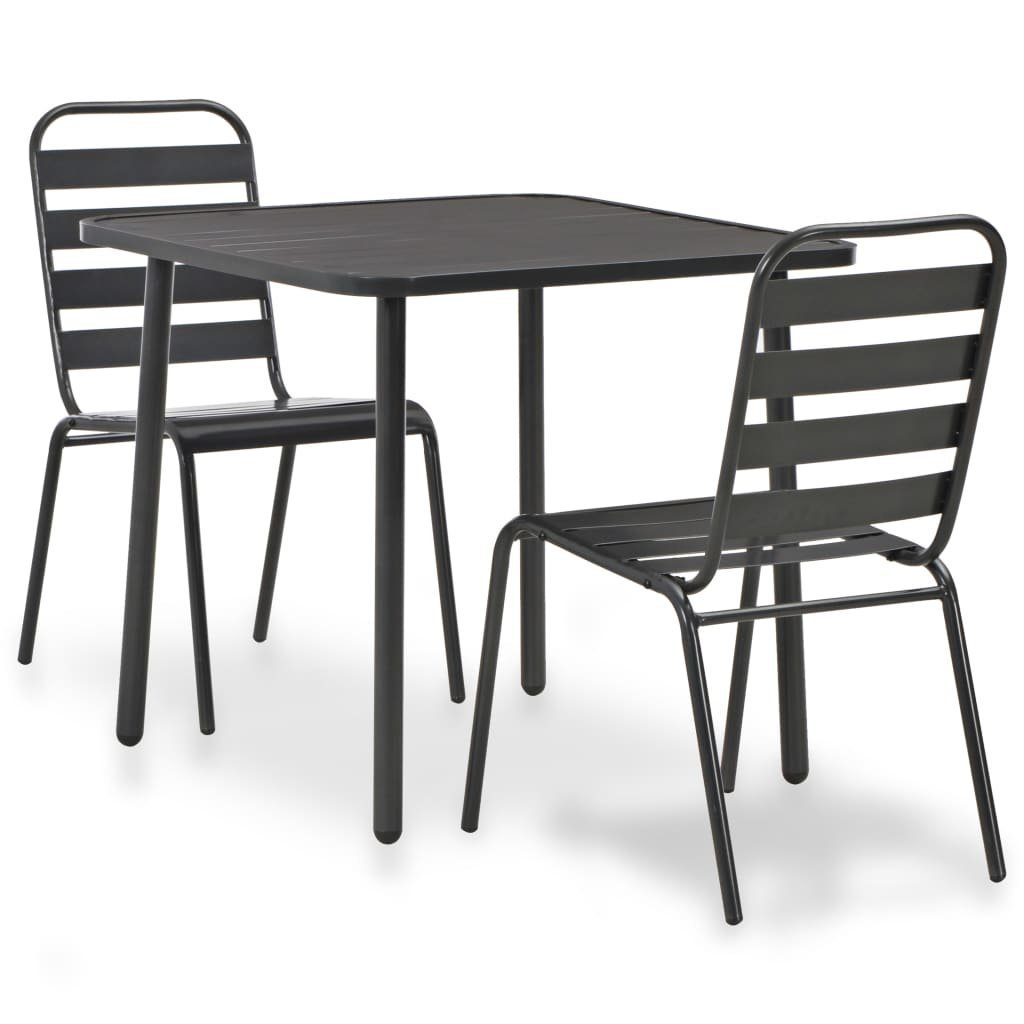 vidaXL Balkonset 3-tlg. Bistro-Set Stahl Dunkelgrau, (2-tlg), Bistroset 3-tlg. Stahl Dunkelgrau Balkonmöbel Gartenmöbel Sitzgruppe