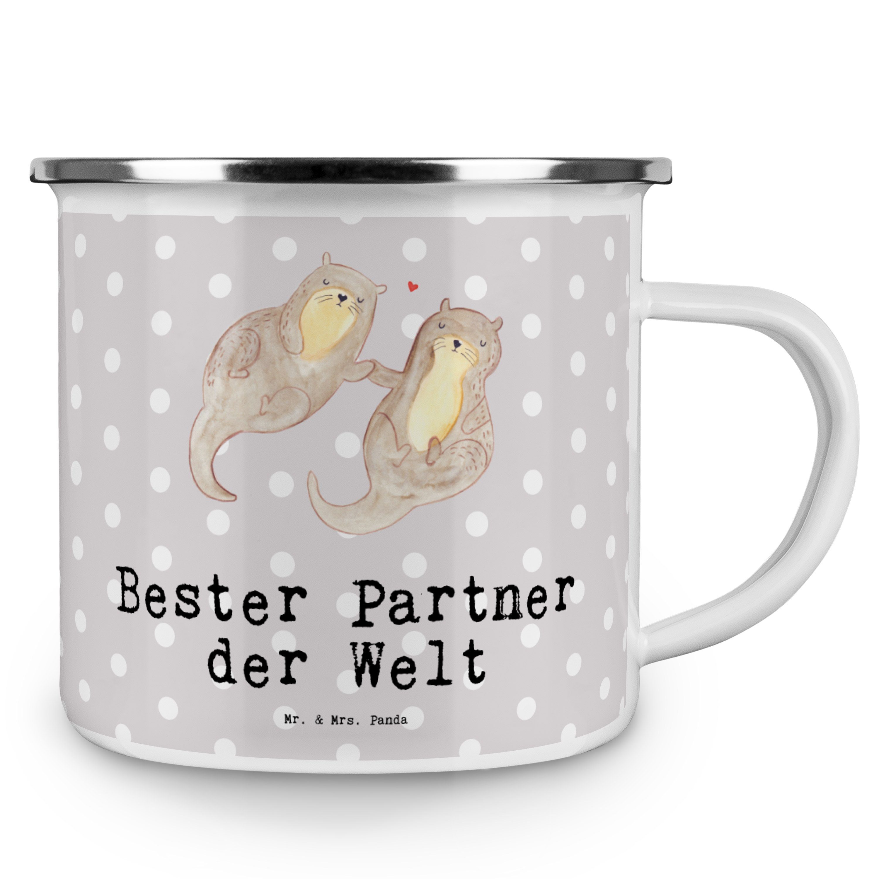 Tass, Mrs. - Outdoor Emaille Becher Otter Grau Mr. Bester Geschenk, Pastell & - Partner Panda der Welt