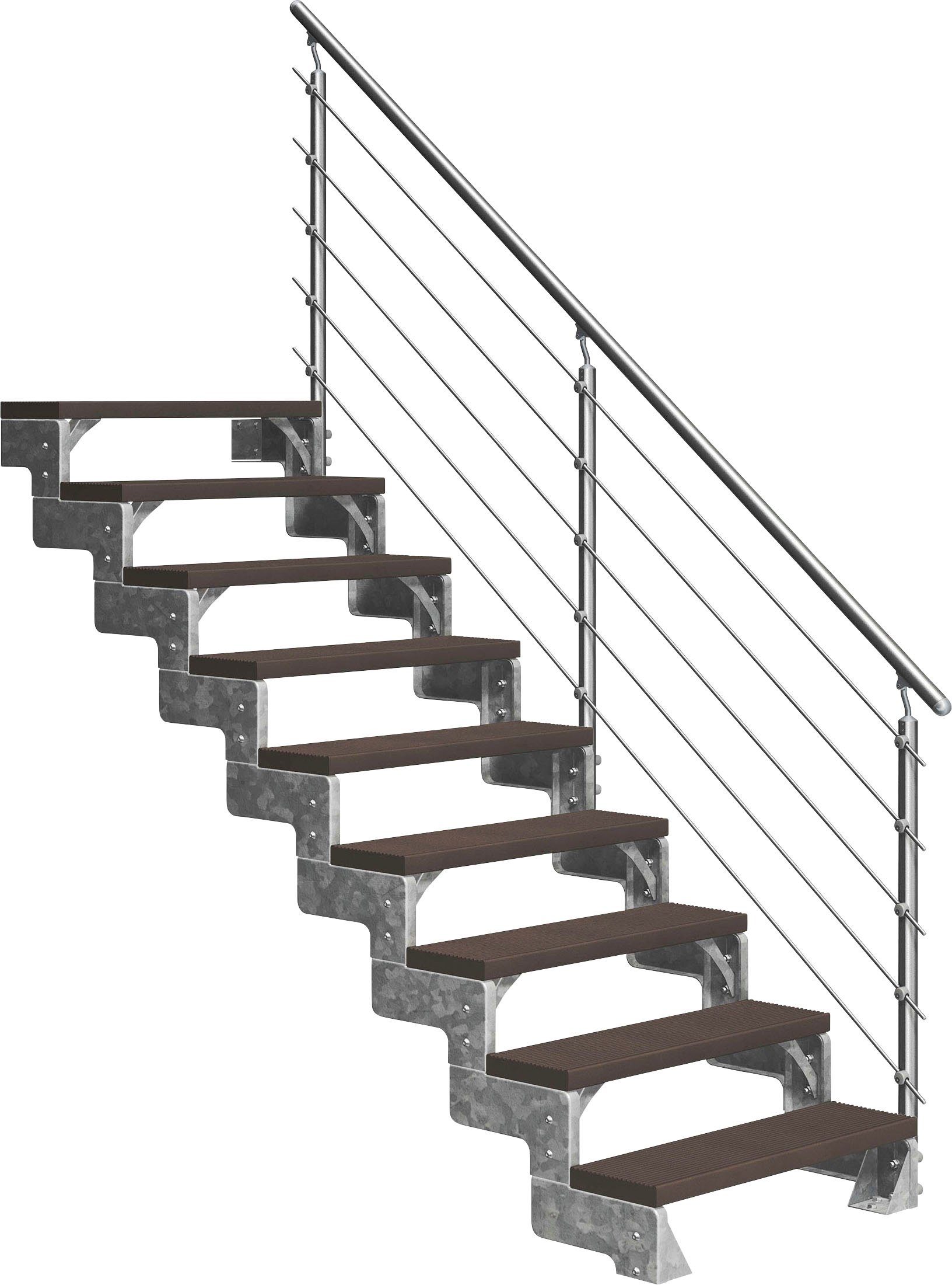 Stufen cm, 9 Gardentop, für Geschosshöhen dunkelbraun, offen, Alu/Metall/ES inkl. 198 bis einseitigem Außentreppe Dolle TRIMAX®-Stufen