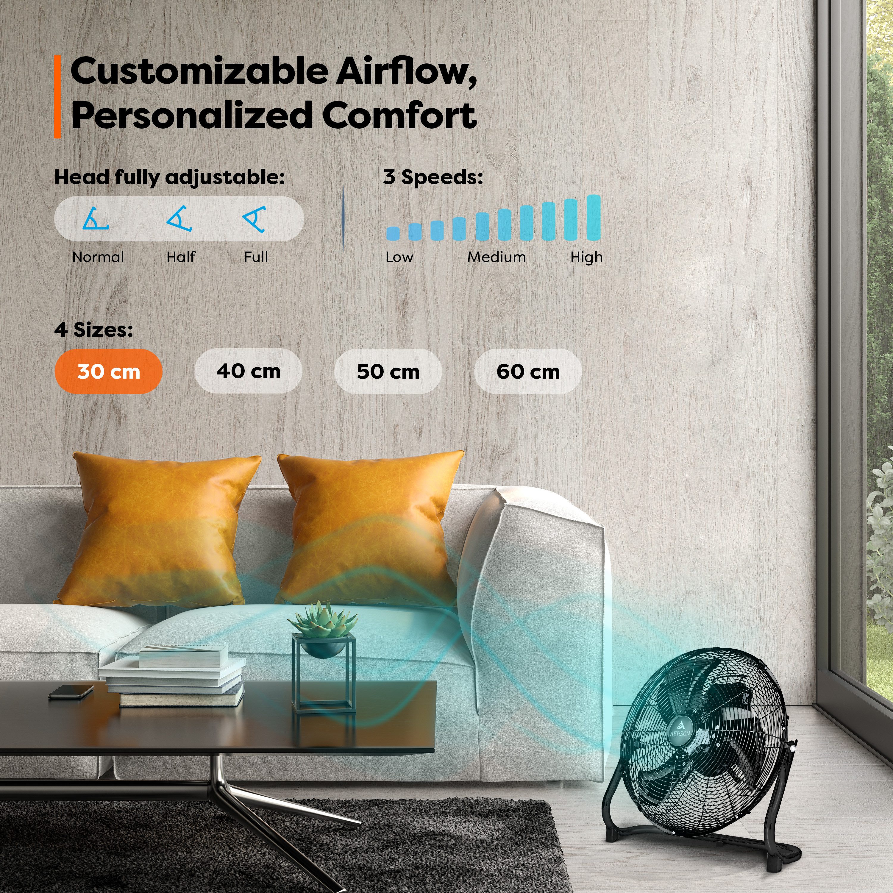 AERSON Bodenventilator Windmaschine mit 3-Leistungsstufen, Standventilator günstig online kaufen