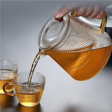 HIBNOPN Teekanne Teekanne gestreiftes Glas mit Griff verdickter hitzebeständiger 1000ml