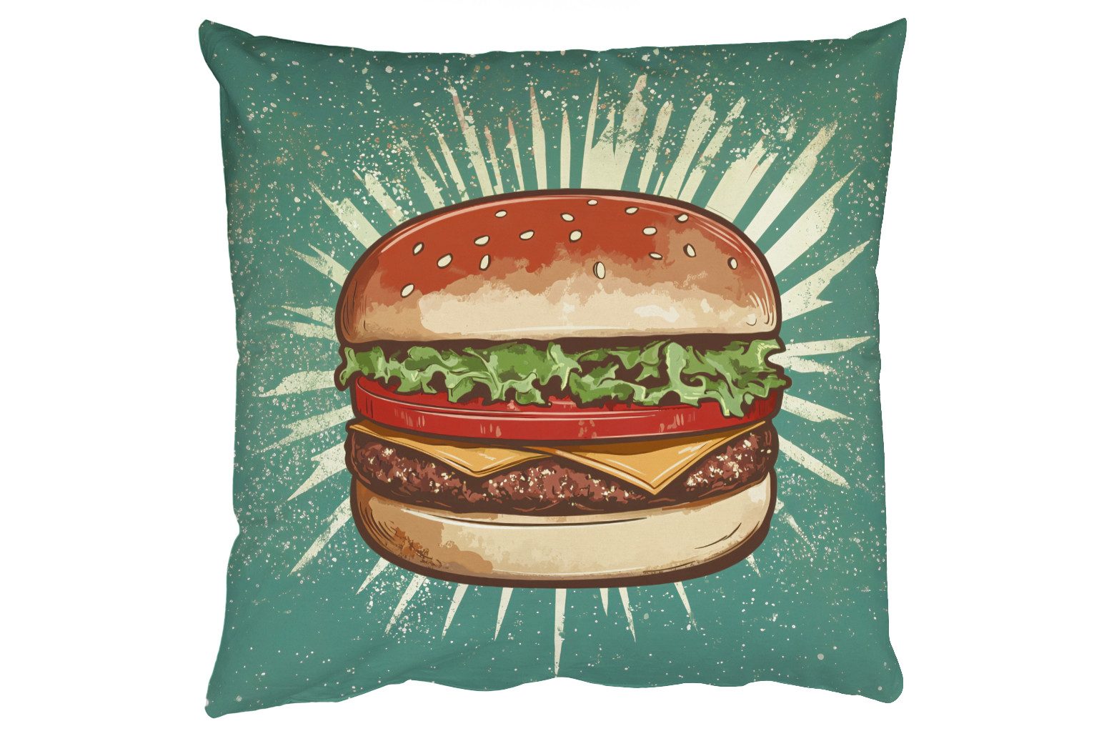 MuchoWow Dekokissen Hamburger - Illustration - Salat - Käse, Zierkissen mit Kissenfüllung, Deko, Sofakissen, 50x50 cm