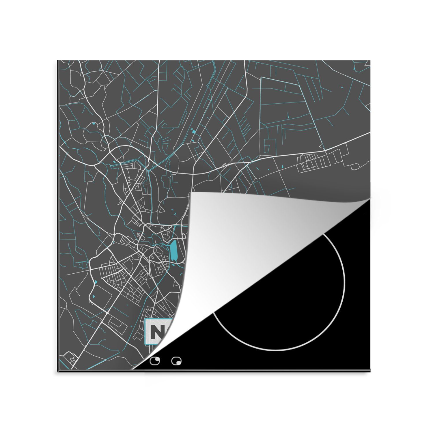 MuchoWow Herdblende-/Abdeckplatte Blau - Deutschland - Karte - Stadtplan - Nordhorn, Vinyl, (1 tlg), 78x78 cm, Ceranfeldabdeckung, Arbeitsplatte für küche
