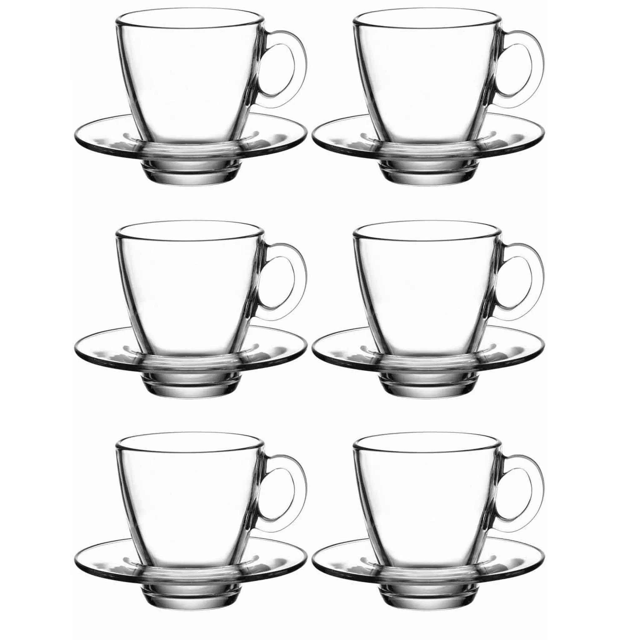 Pasabahce Gläser-Set Aqua, Glas, 6 x Pasabahce Aqua Kaffeetassen mit passenden 6 Untertassen