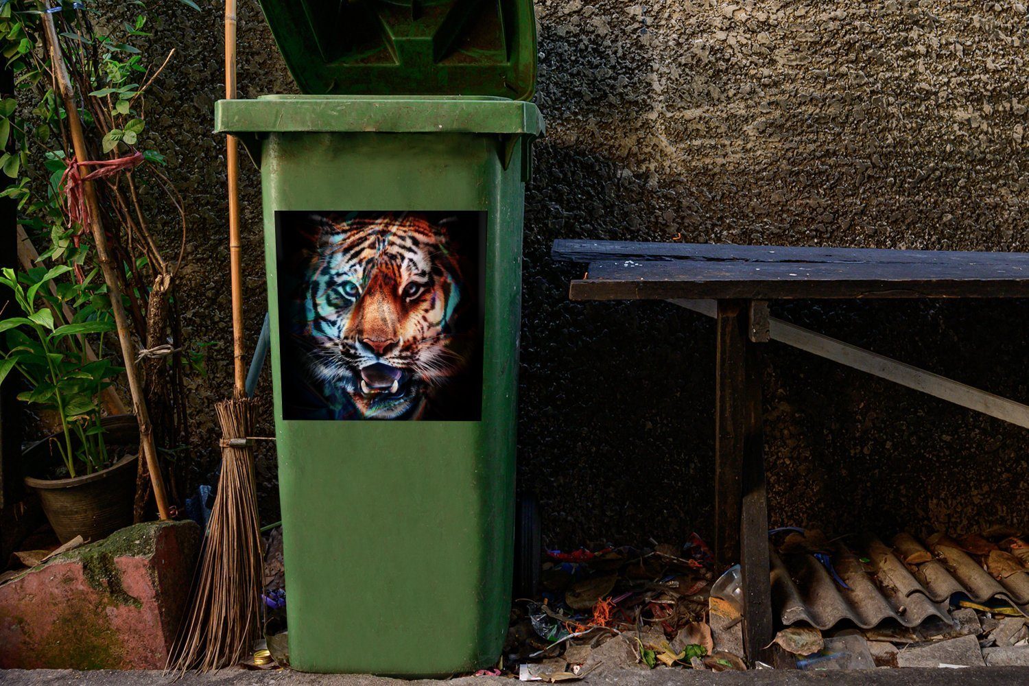 St), Container, Abfalbehälter MuchoWow (1 Mülleimer-aufkleber, Sticker, Tier Tiger Wandsticker Mülltonne, Farben - -