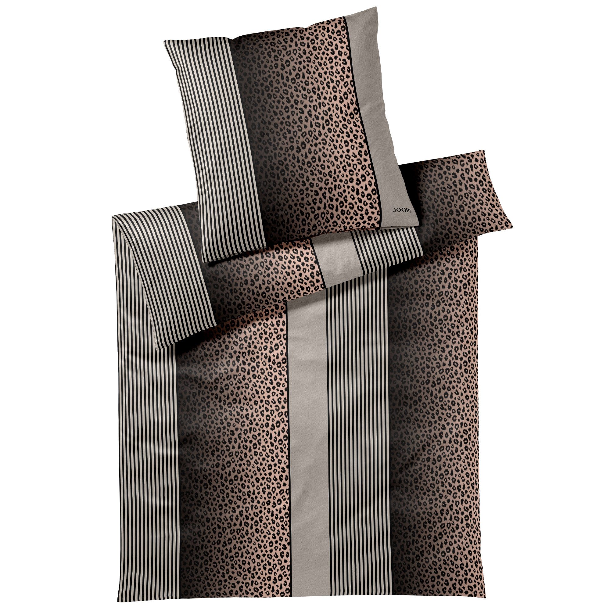 JOOP! Bettwäsche JOOP! Mako Satin Bettwäsche Leo 4112-9 Streifen Leopard Taupe 135x200, 2 teilig