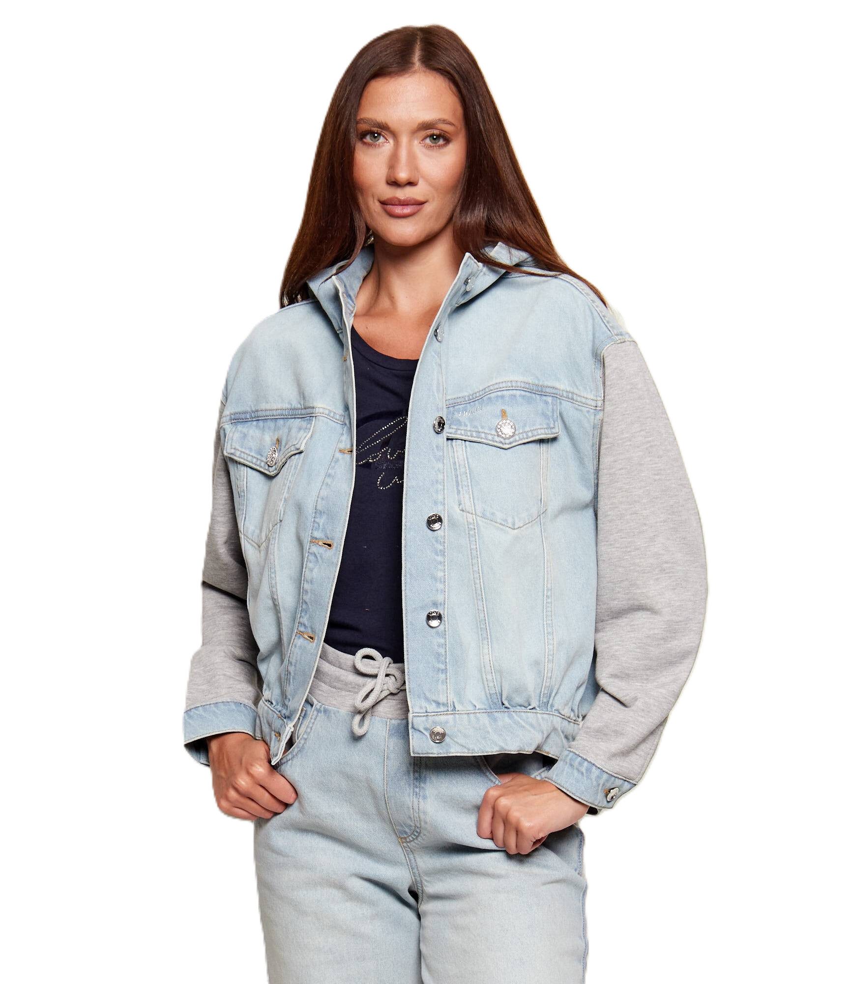 Liu Jo Jeansjacke - Damen Jeansjacke mit Kapuze - Bomberjacke im Denim Look - Loose Fit
