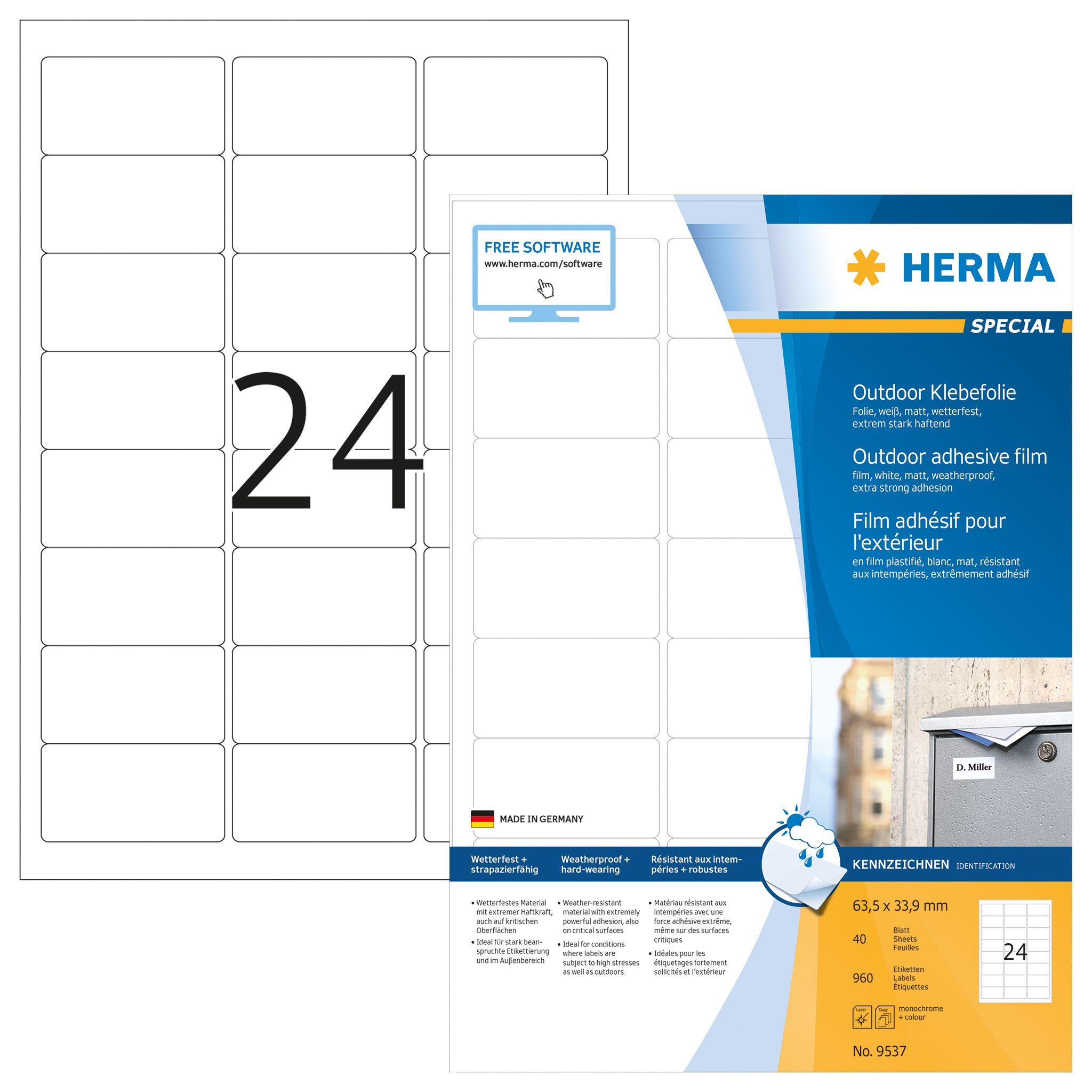 Etikett Herma Etiketten für Outdoor stark haftend 63,5 x 33,9 mm weiss Folie