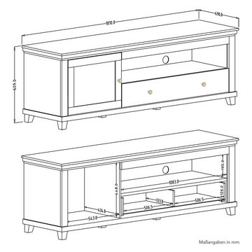 Lomadox Lowboard EPSOM-83, mit LED Beleuchtung Landhaus grün mit Lefkas Eiche Nb. : 181/61/49 cm