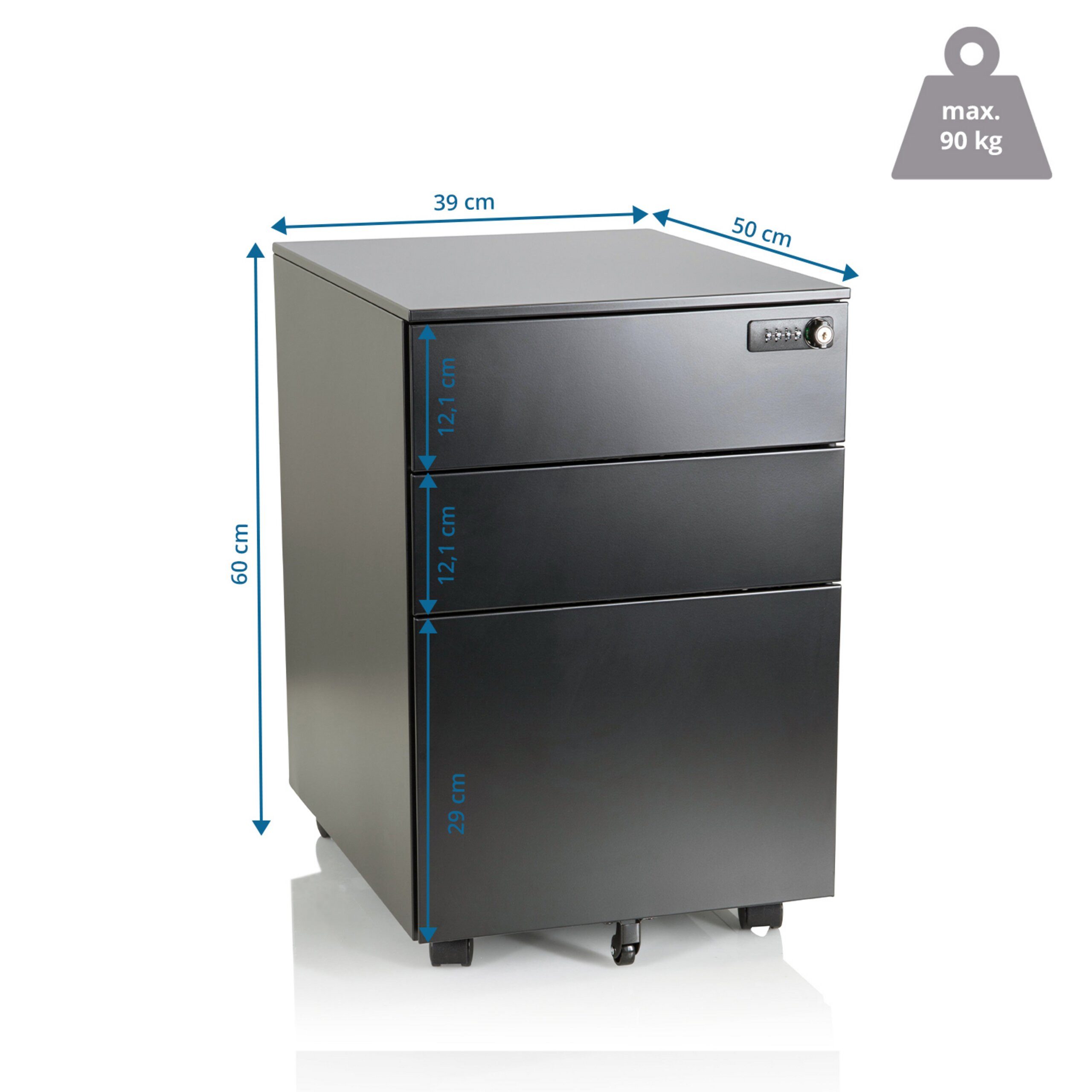 hjh OFFICE Rollcontainer COLOR OS I Bürowagen H/B/T: 60.0 x 39.0 x 50.0 cm, Aktenschrank Schreibtisch mit Schubladen, Büro Kommode mit Rollen