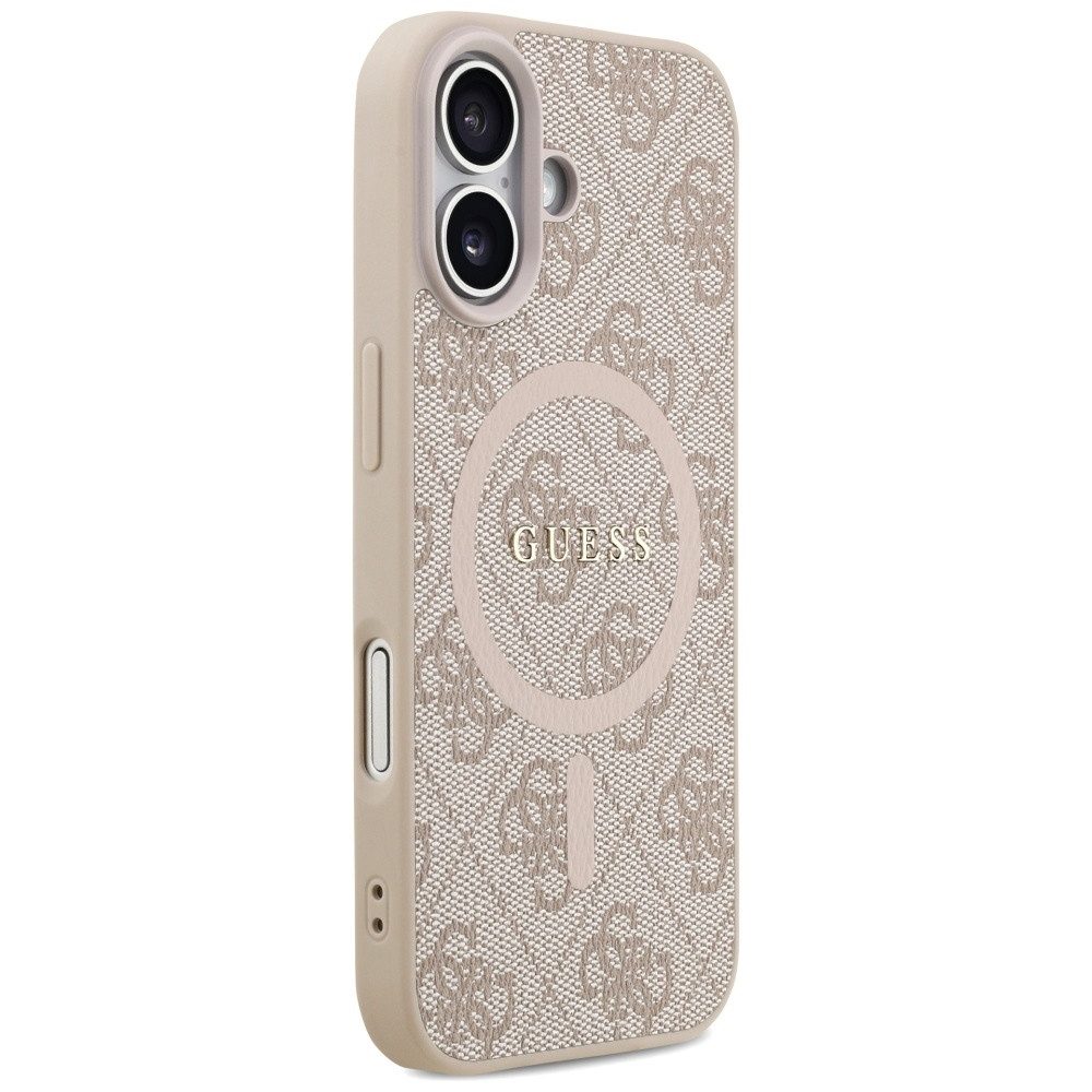 Guess Handyhülle Case iPhone 17 MagSafe Kunstleder rosa Logo goldfarben 6,3 Zoll, Kantenschutz – Bild 4 von 5