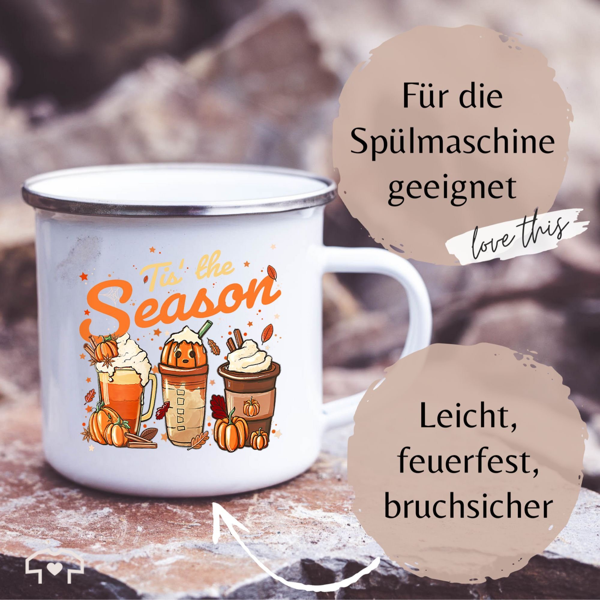 Halloween Tassen 2 Stahlblech, Herbst, Tis' Silber Tasse Pumpkin Shirtracer the Kürbis Weiß Season