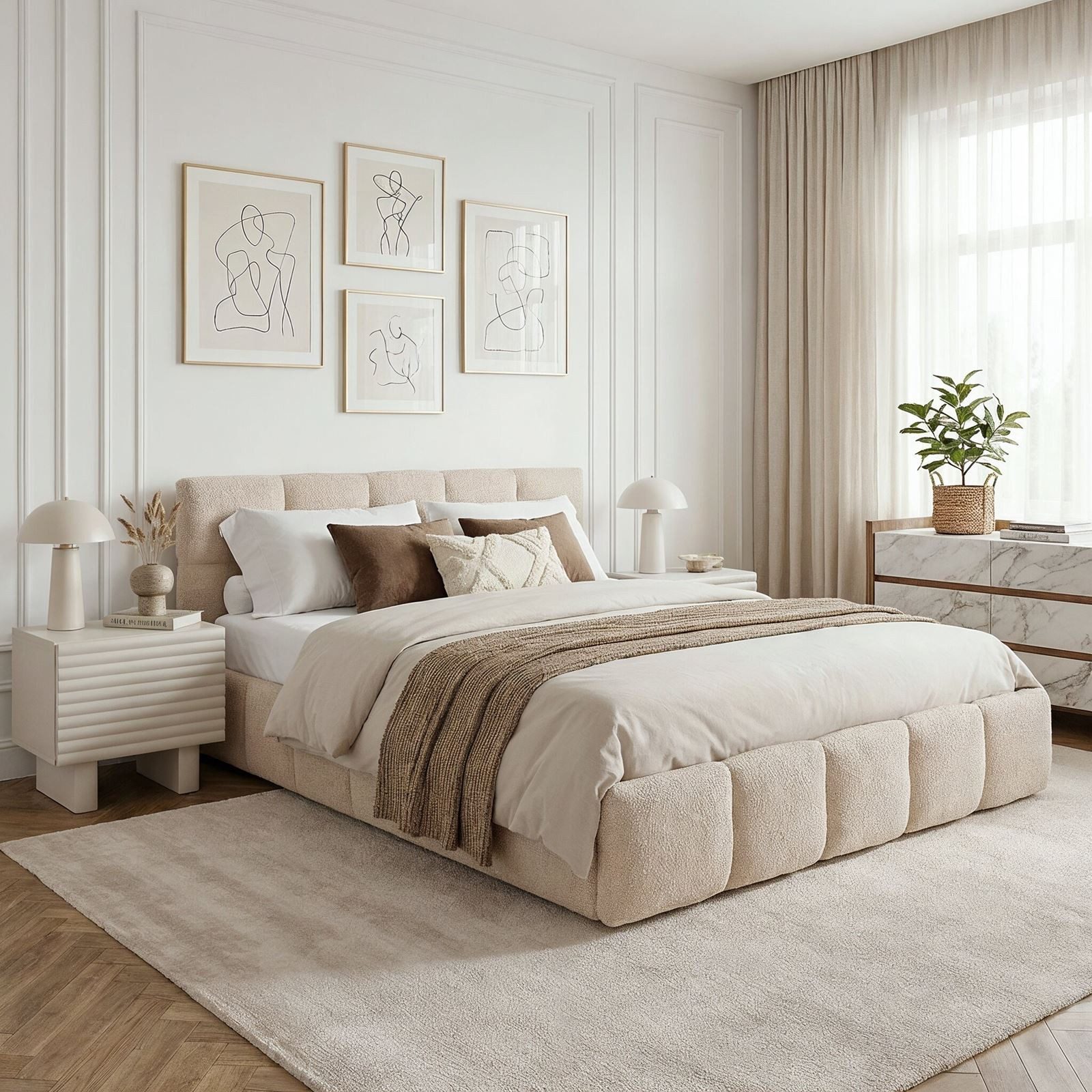 IDIMEX Polsterbett CLOUDY, 180x200 cm inkl. Lattenrost gepolstert mit Bouclé Stoffbezug beige