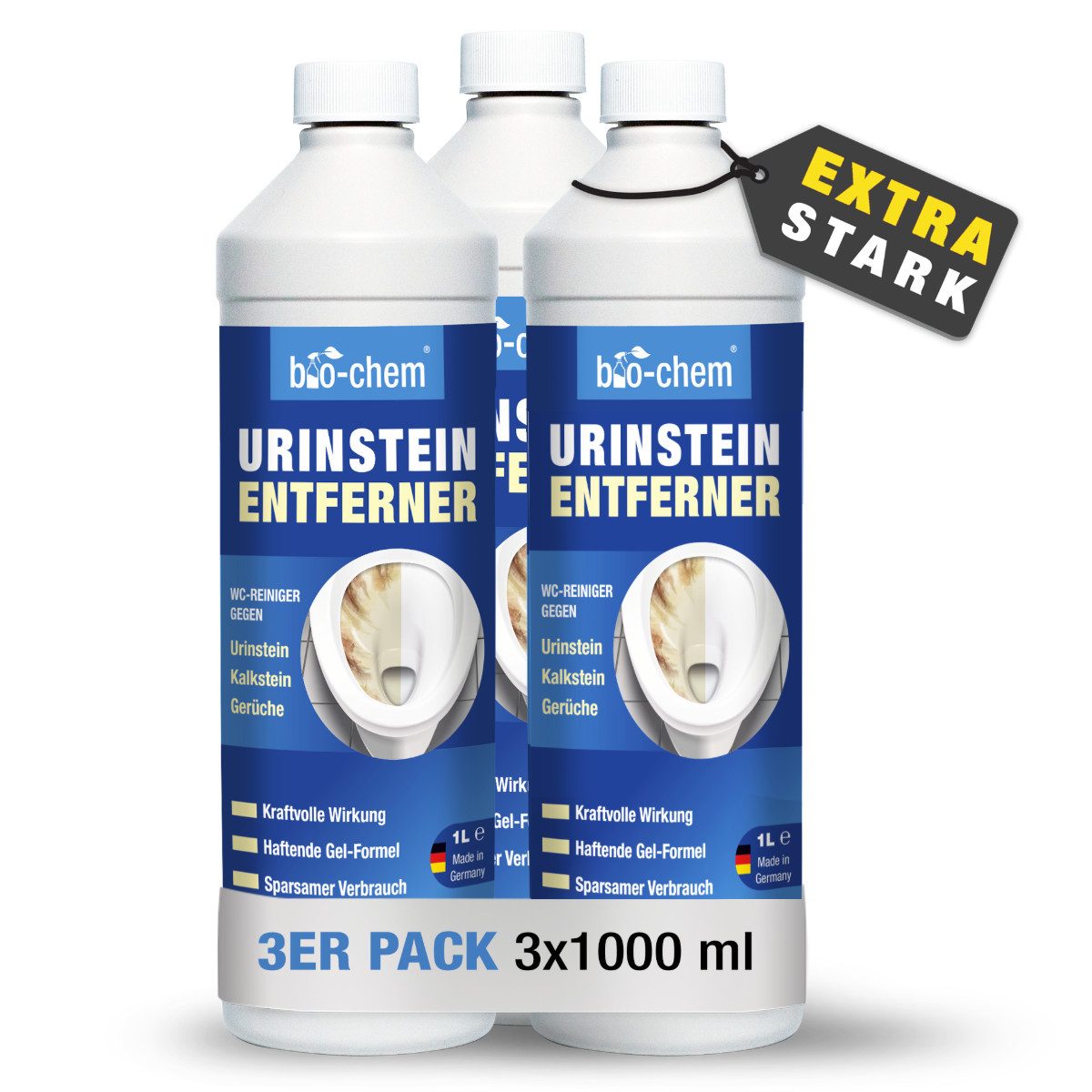 bio-chem bio-chem Urinsteinentferner EXTRA STARK 3x1000 ML inkl. Schrägdüse WC-Reiniger (Sparpaket, [- Urinsteinentferner 3x 1 l + Schrägdüse Profi WC-Reiniger für hartnäckigste Ablagerungen & Urinstein)