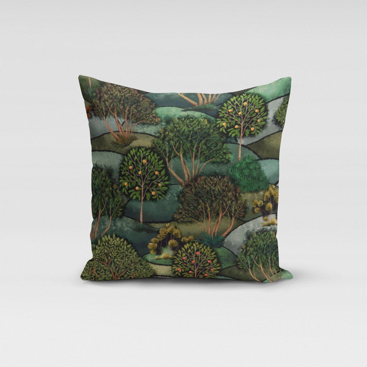 SCHÖNER LEBEN. Dekokissen Kissenhülle Wald Bäume Landschaft grün div. Größen, made in Germany,handmade