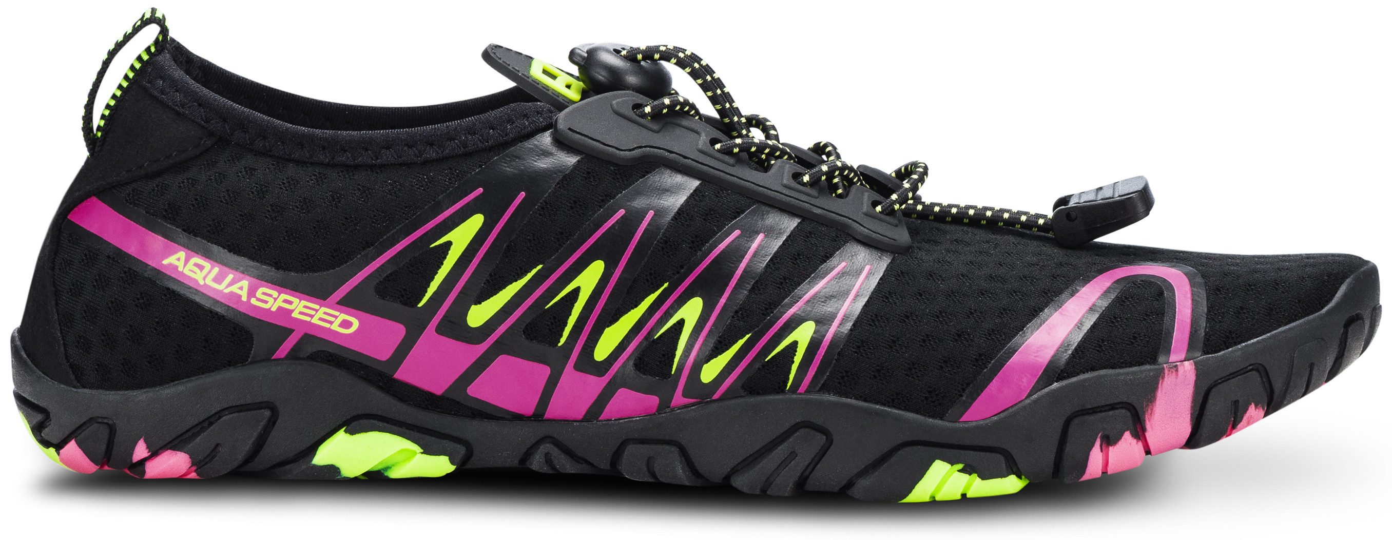 Aqua Speed Gekko Strandschuhe Gr. 35 – Schwarz/Rosa/Grün mit Handtuch Wasserschuh (Sneakerähnliche Wasserschuhe – bequem & griffig auf jedem Boden) Schützt vor heißem Sand & spitzen Steinen am Ufer