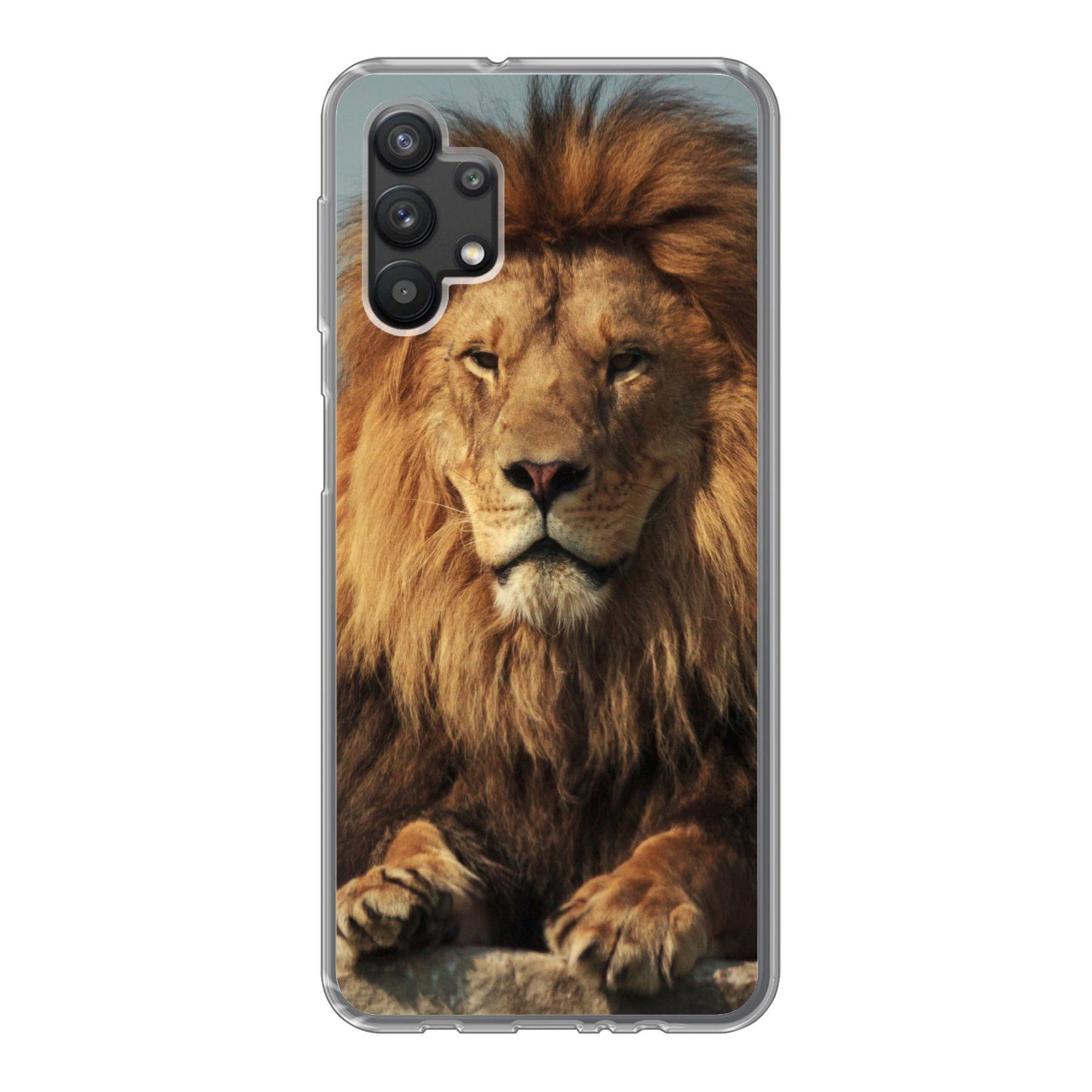 MuchoWow Handyhülle für Samsung Galaxy A32 5G Löwe - Felsen - Porträt, Smartphone-Bumper, Print, Handy Schutzhülle Dünn