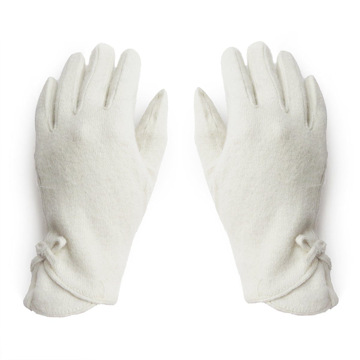 Sonia Originelli Strickhandschuhe mit Zierschleife Schmal Damenhandschuh aus weiss geschnitten Wolle Schmaler