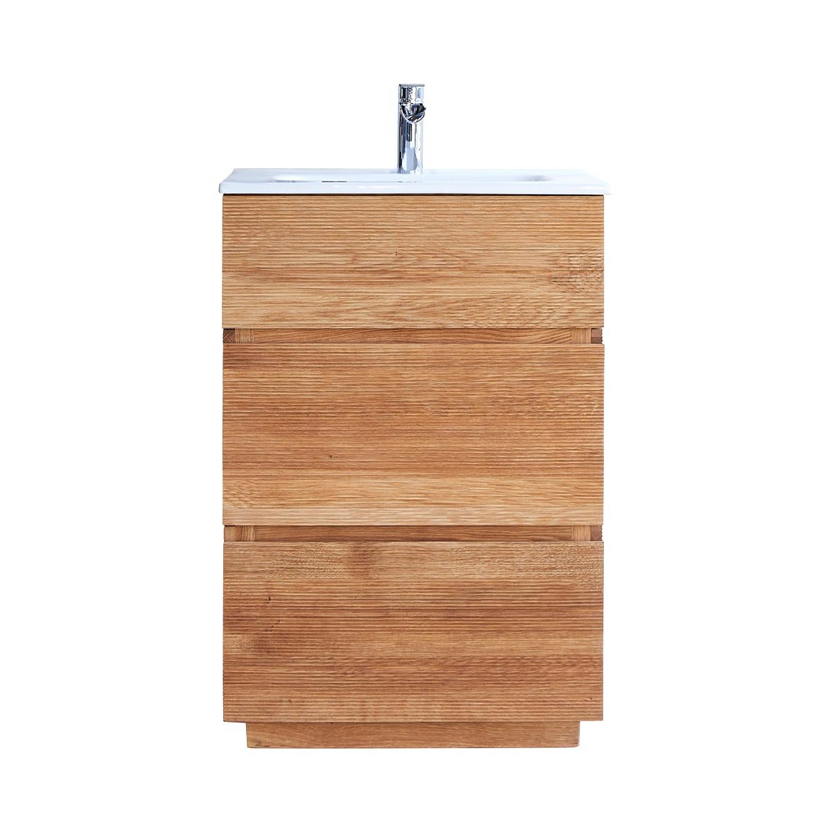 Tikamoon Waschtisch Waschtisch aus Eiche Keramikwaschbecken 60 Karl integriertes