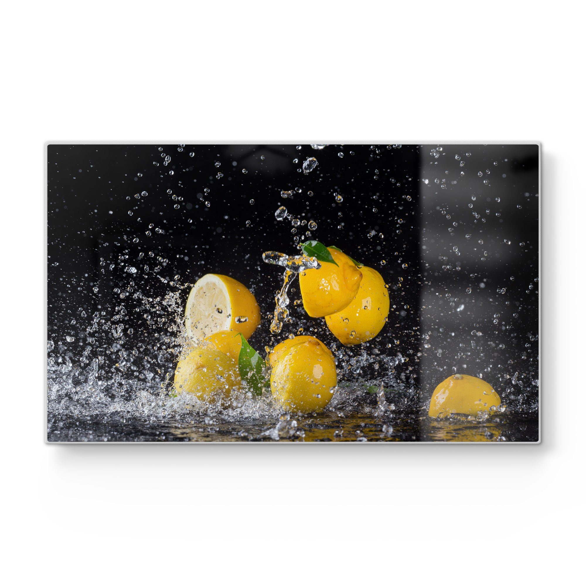 DEQORI Schneidebrett 'Zitronen Schneideplatte Platte Glas, und Wasserperlen', Frühstücksbrett