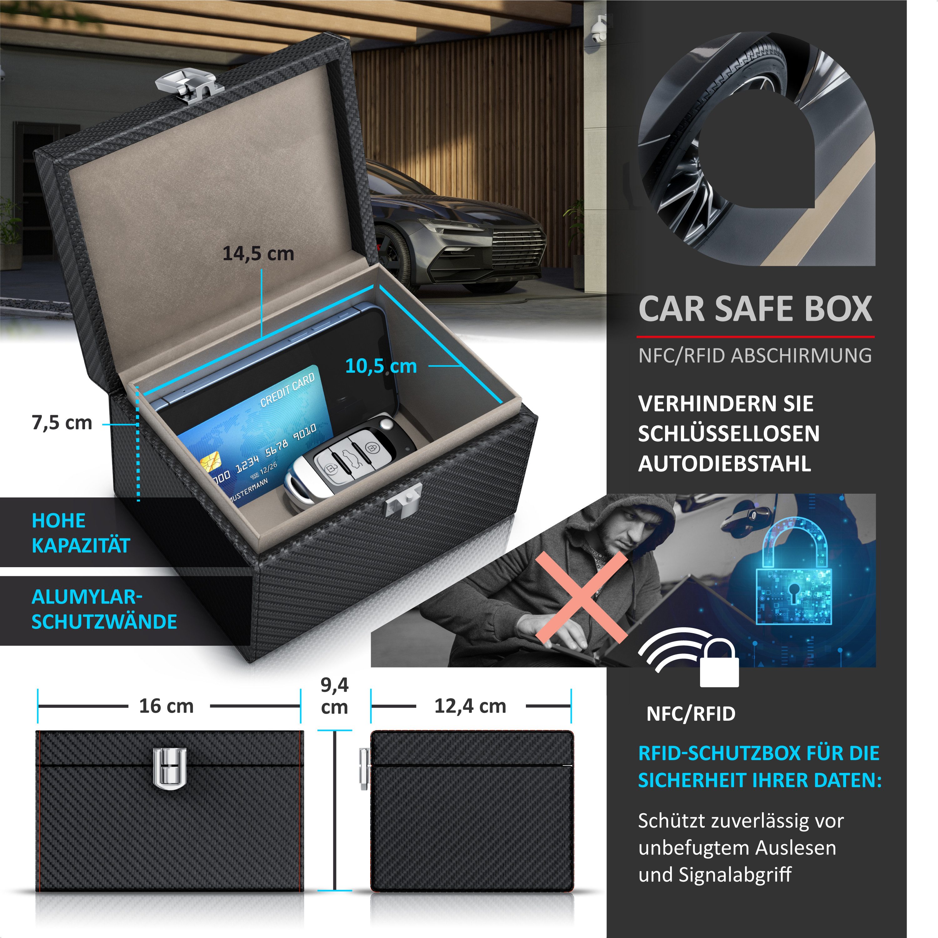 Aplic Schlüsseltasche NFC / RFID Schutzbox, Keyless Go Schutz Box, Autoschl günstig online kaufen