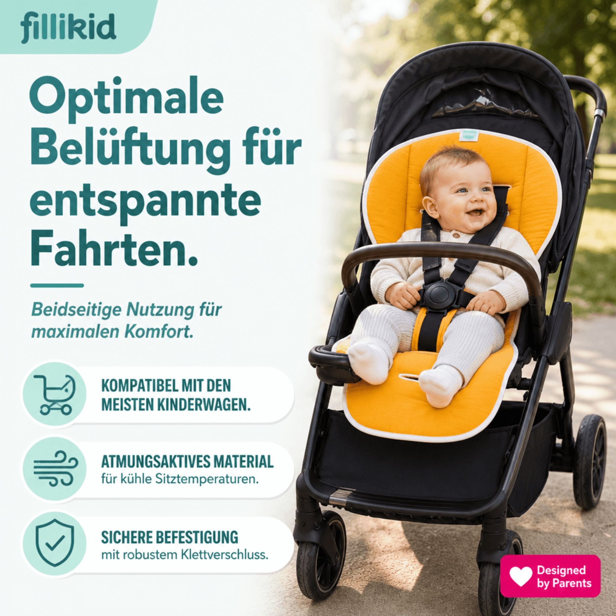 Fillikid Kinderwagen-Sitzauflage Wendeauflage Muslin 48x74 cm