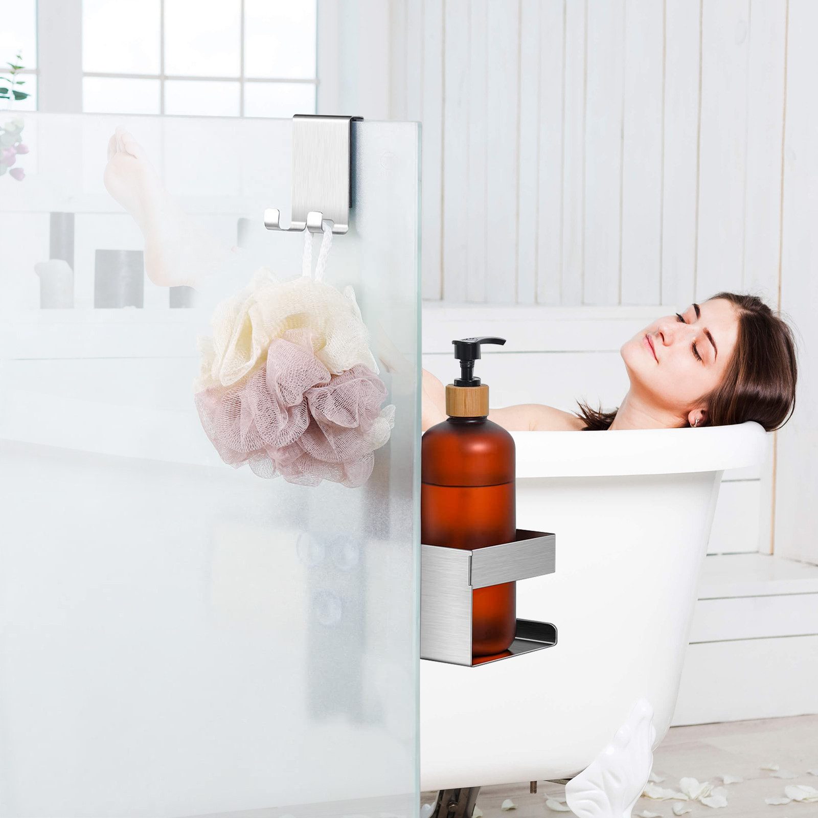 CALIYO Duschregal Duschablage zum Hängen, Duschkorb zum Hängen der Glas-Duschabtrennung, Edelstahl Duschregal Shampoo Halterung mit Haken für Rahmenlos Glastür
